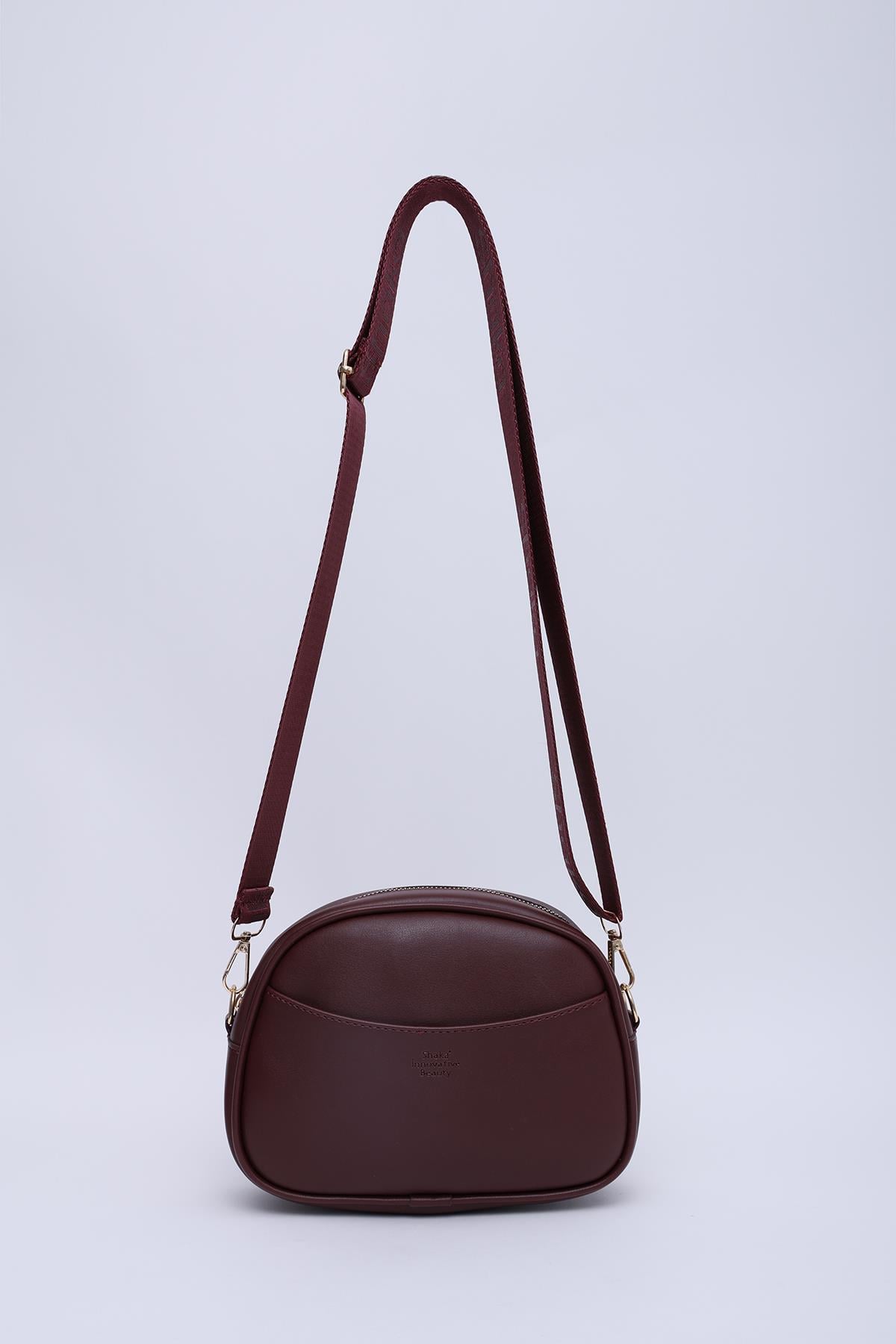 Bordo SHK194 Suni Deri 2 Bölmeli Fermuarlı Ayarlanabilir Kolon Askılı Omuz Çantası U:16 E:21 G:6 cm
