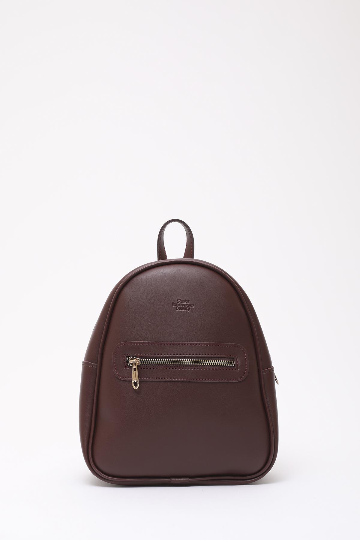 Bordo Shk200 Suni Deri 2 Bölmeli Fermuarlı Yazılı Kolon Askılı Sırt Çantası U:26 E:22 G:9 cm