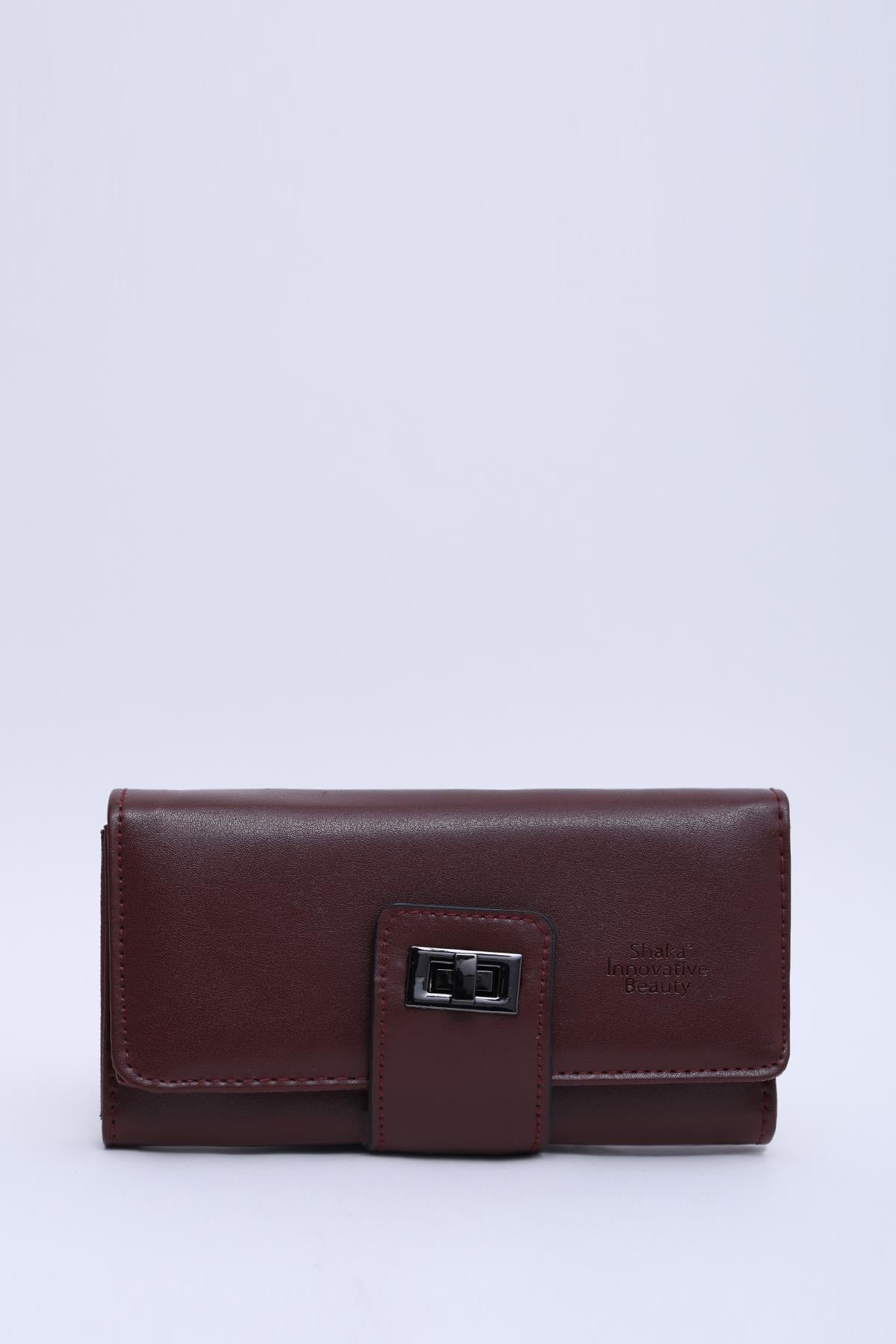 Bordo SHK203 Suni Deri 12 Bölmeli , Kartlık, Bozuk Ve Kağıt Para Bölmeli Kilit Detaylı Cüzdan U:10 E:16 G:3 Cm
