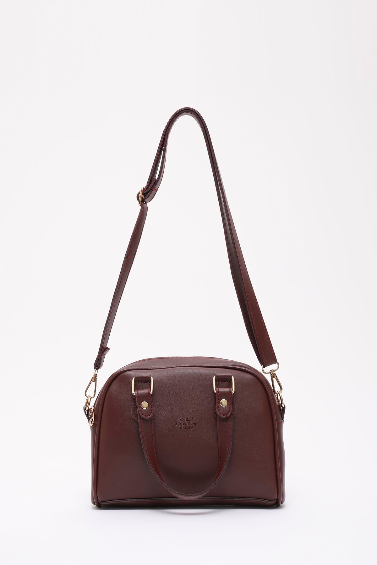 Bordo Shk205 Suni Deri Fermuarlı Tek Bölmeli Ayarlanabilir Askılı El,Kol Ve Omuz Çantası U:18 E:22 G:7 Cm