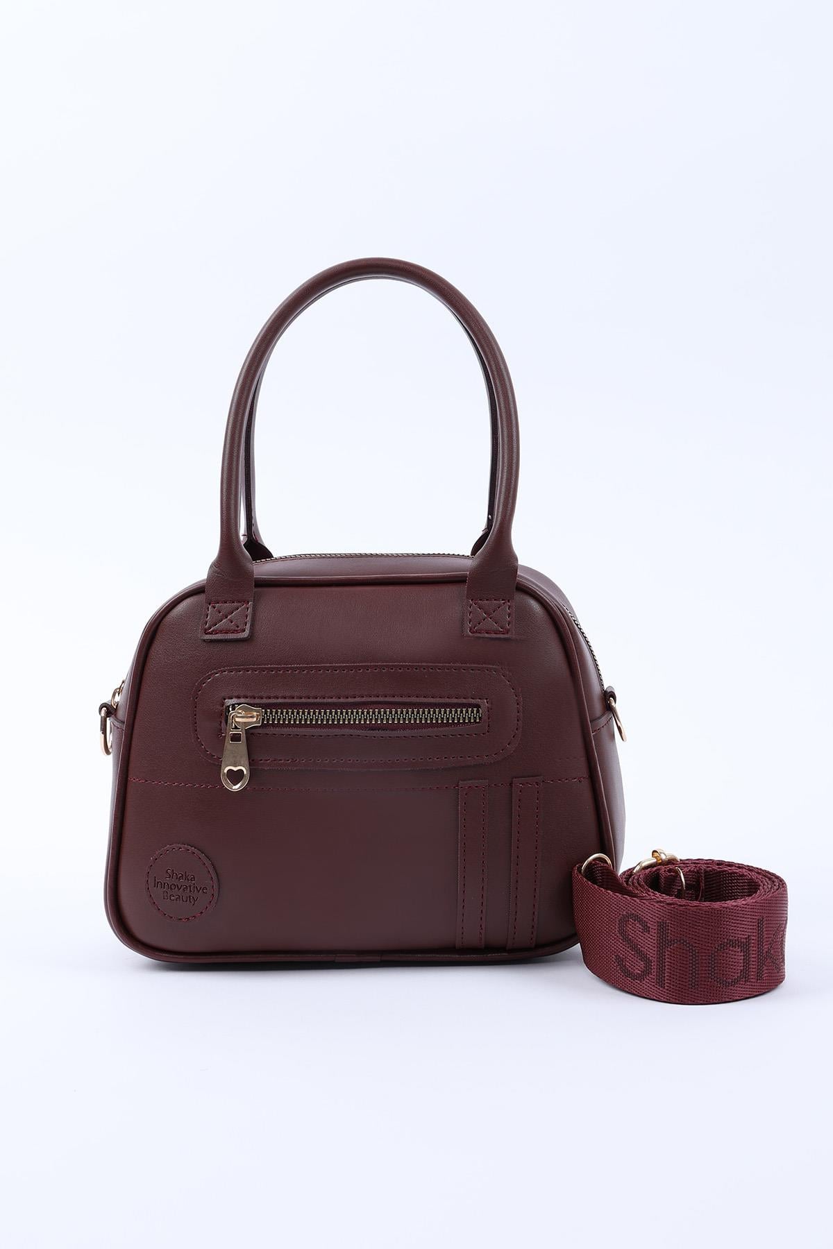 Bordo Shk225 Suni Deri ,Fermuarlı İki Bölmeli ,Kolon Askılı El, Kol Ve Omuz Çantası