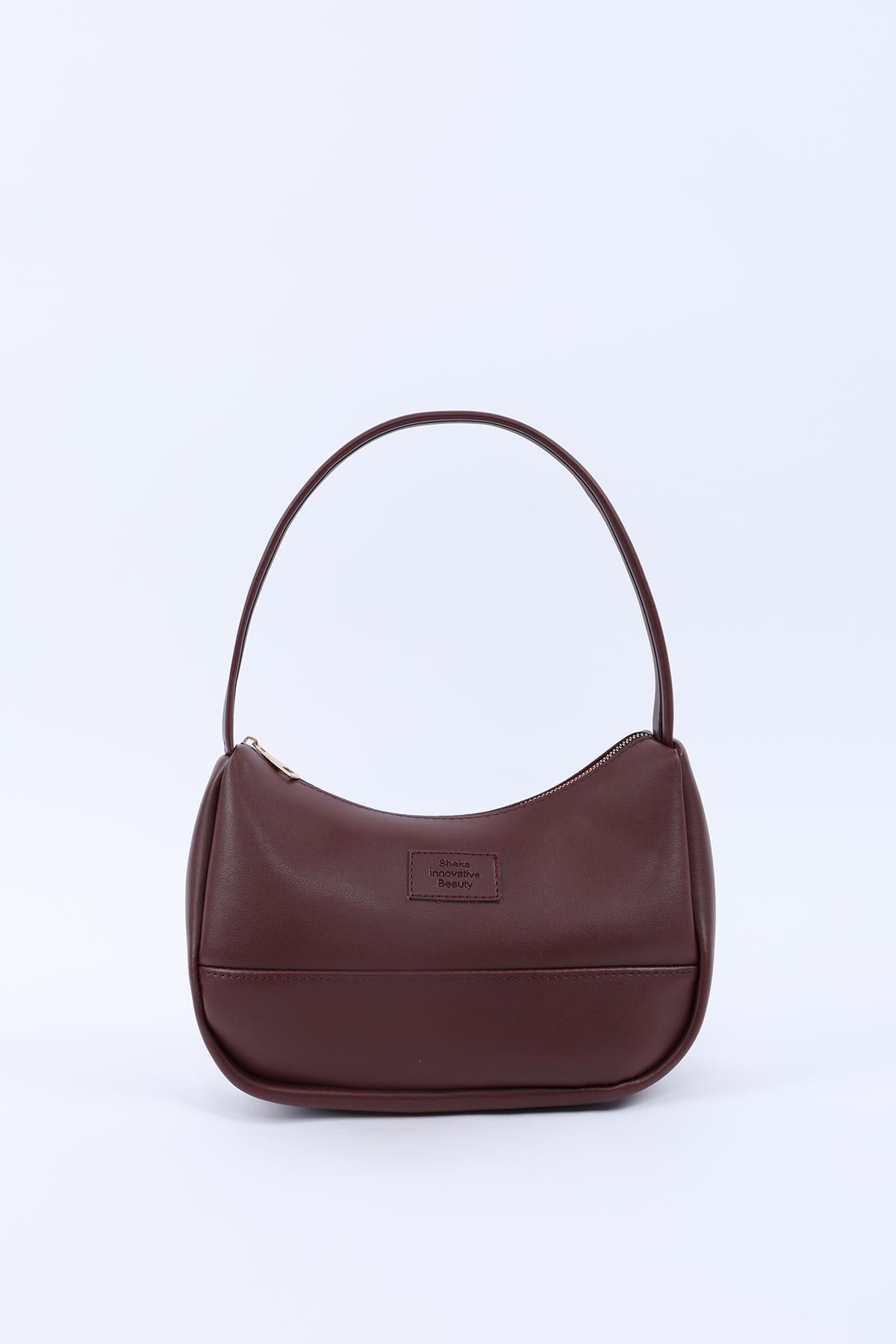 Bordo Shk229 Suni Deri , Fermuarlı Tek Bölmeli , Baget Model El, Kol Ve Omuz Çantası