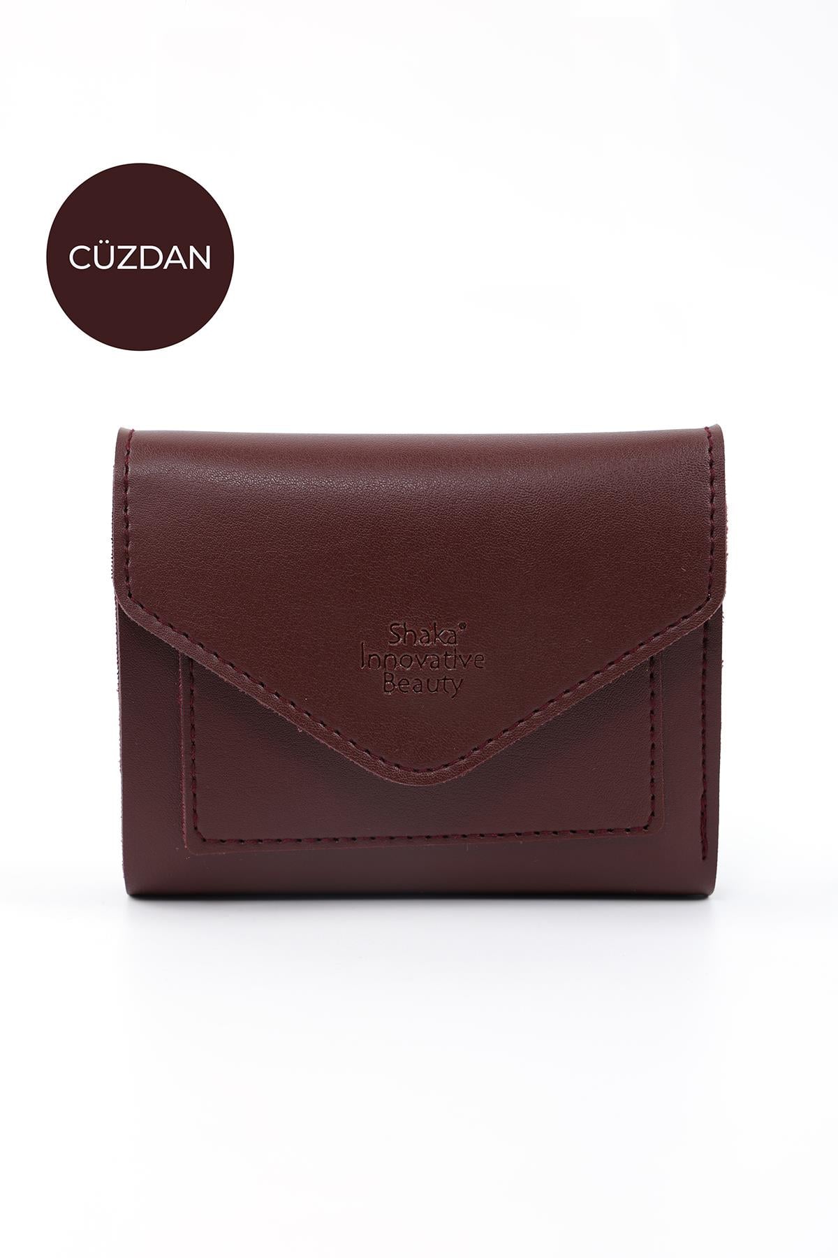 Bordo SHK67 Suni Deri Bozuk Ve Kağıt Para Bölmeli Çıtçıtlı Kartlıklı Zarf Model Cepli Cüzdan