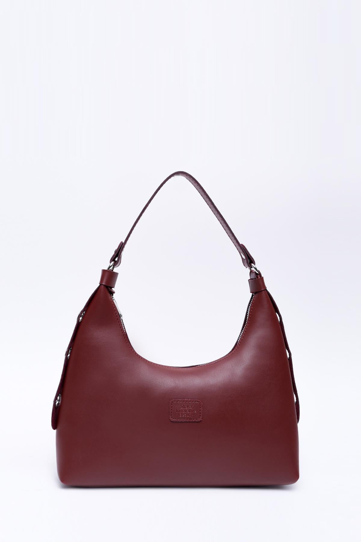 Bordo Shk82 Baget Model Tek Bölmeli Kadın Suni Deri Kol ve Omuz Çantası U:17 E:30 G:7