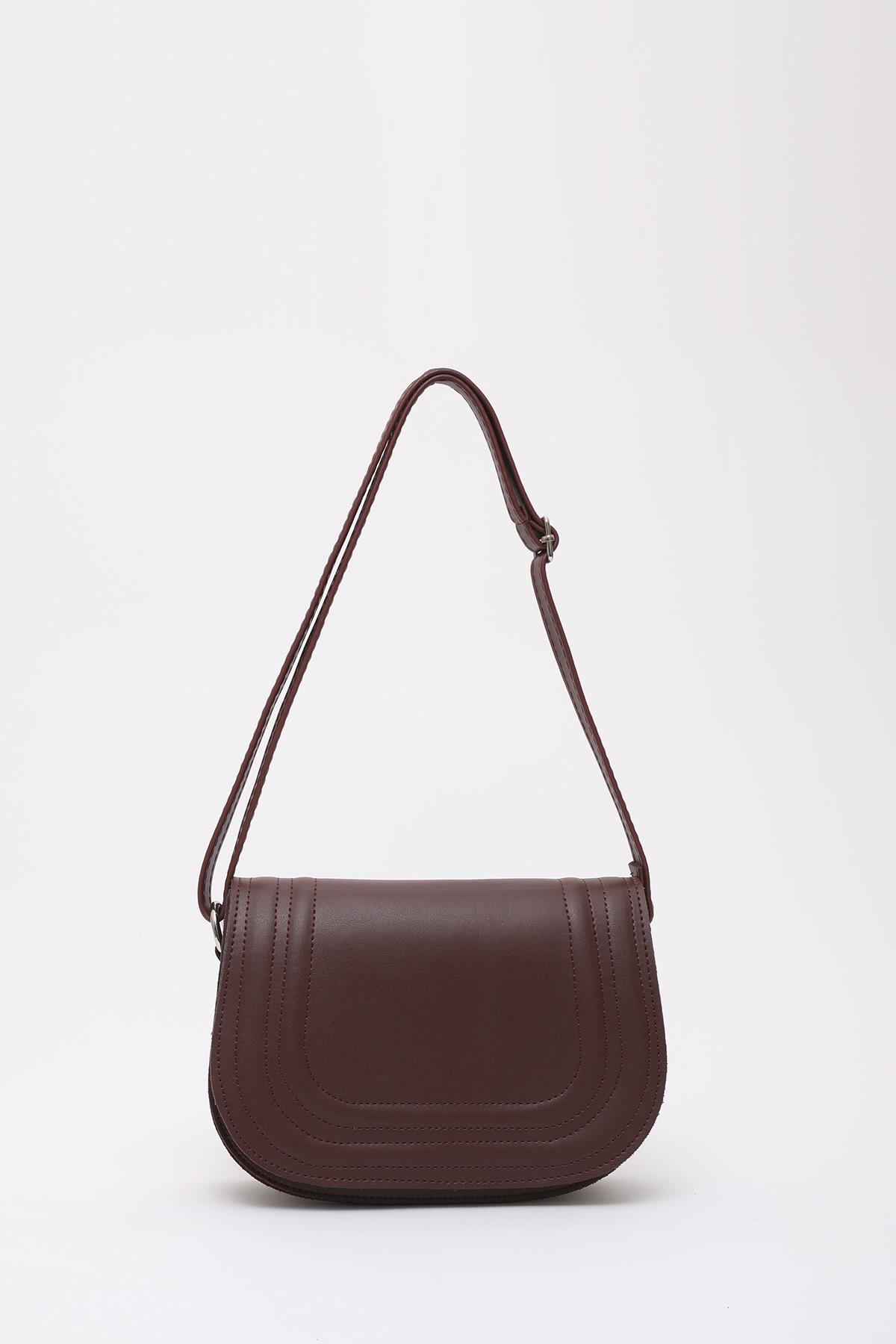 Bordo Shk93 Suni Deri 2 Bölmeli Ayarlanabilir Askılı Kol ve Omuz Çantası U:15 E:23 G:6 cm