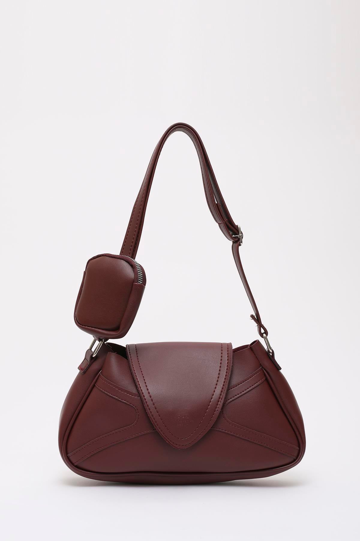 Bordo Shk96 Suni Deri Tek Bölmeli Cüzdanlı Kol ve Omuz Çantası U:18 E:32 G:8 cm