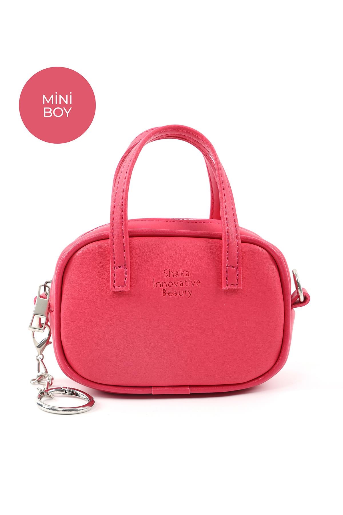 Fuşya Shk210 Suni Deri Tek Bölmeli Fermuarlı El Çantası Ve Charm Çanta Aksesuarı E:13 U:8 G:5 cm