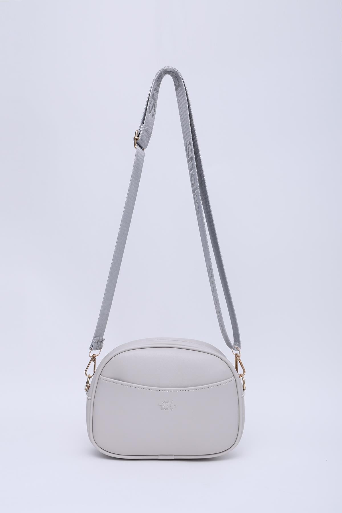 Gri SHK194 Suni Deri 2 Bölmeli Fermuarlı Ayarlanabilir Kolon Askılı Omuz Çantası U:16 E:21 G:6 cm