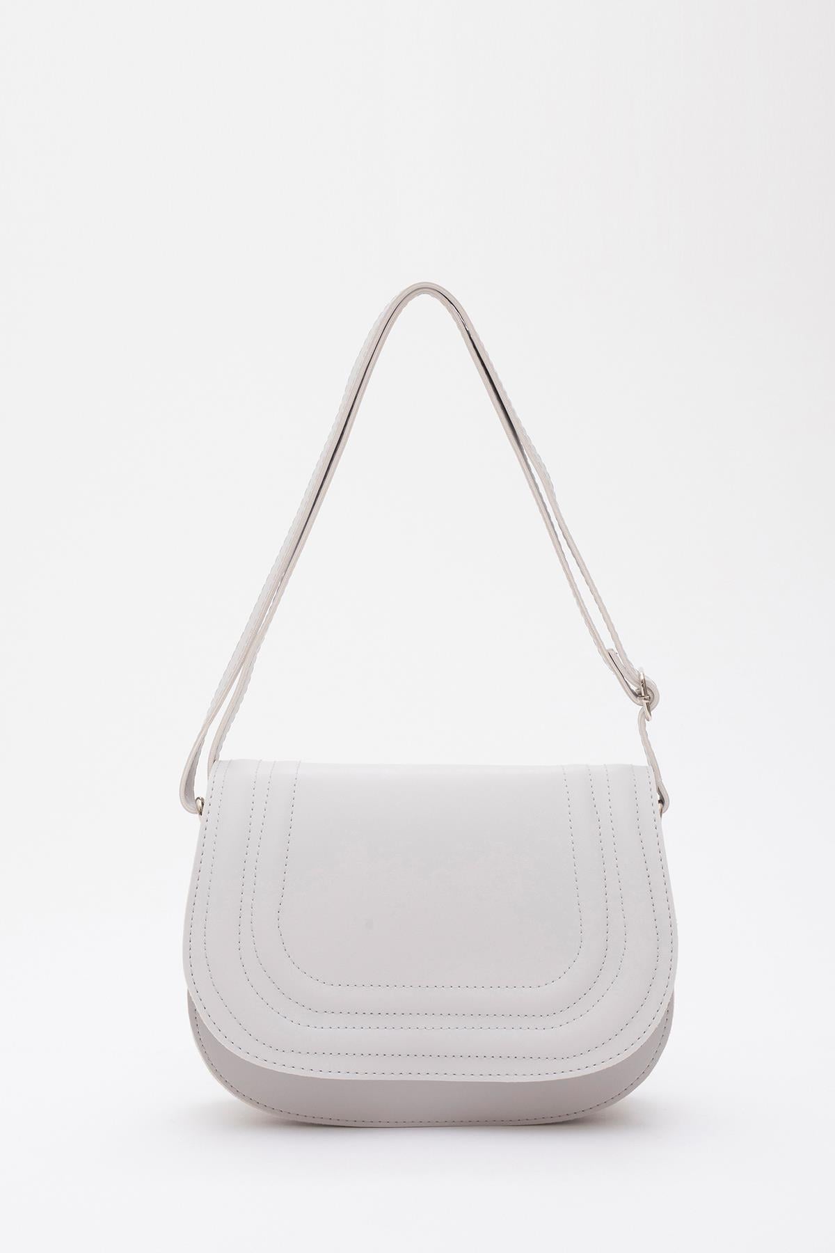 Gri Shk93 Suni Deri 2 Bölmeli Ayarlanabilir Askılı Kol ve Omuz Çantası U:15 E:23 G:6 cm