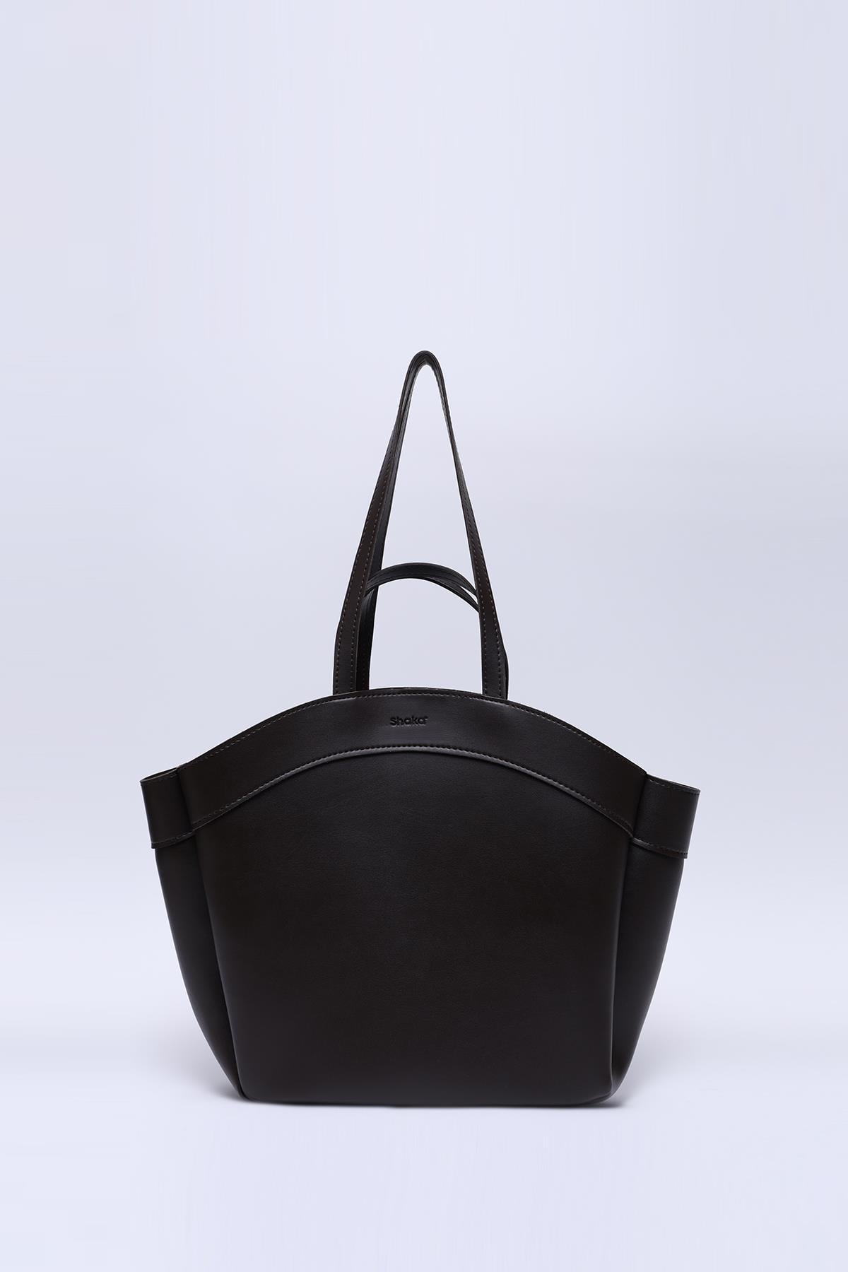 Kahve Rengi Shk163 Çift Askılı, Makyaj Çantalı, Çıtçıtlı El, Kol ve Omuz Çantası U:29 E:45 G:10 cm