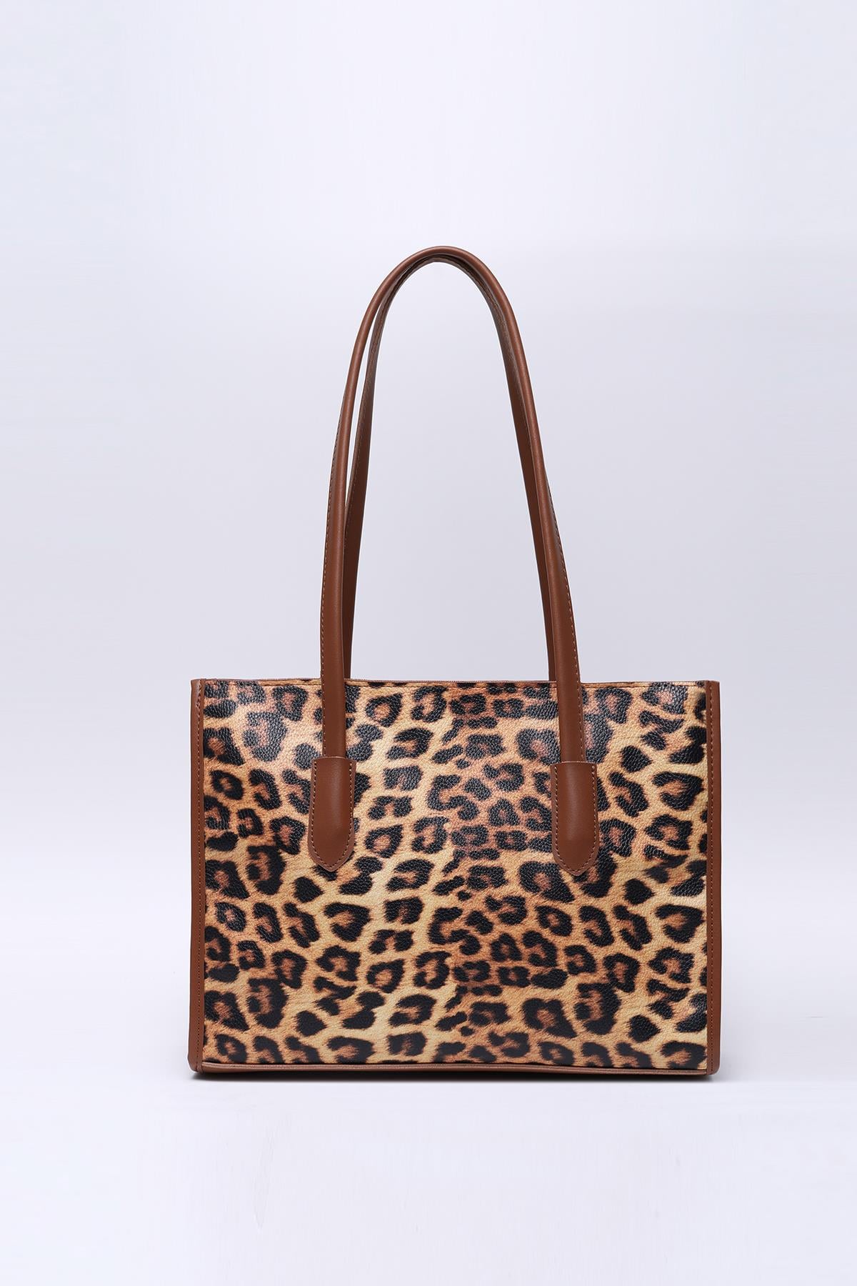 Leopar Shk173 Suni Deri, Tek Bölmeli, Fermuarlı, Makyaj Çantalı El, Kol ve Omuz Çantası U:24 E:34 G:13 Cm