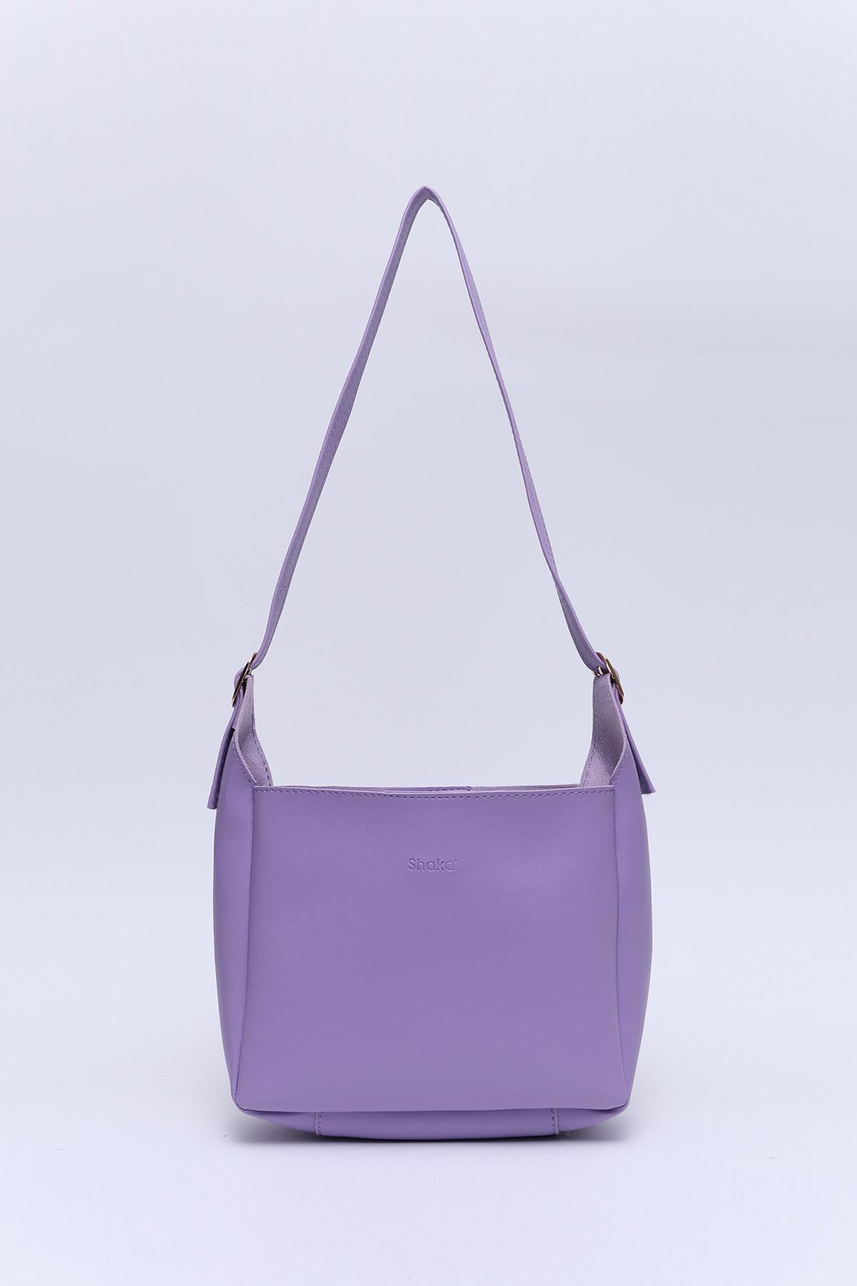 Lila Shk158 Suni Deri Tek Bölmeli Askılı Çıtçıtlı Çapraz Kol ve Omuz Çantası U:19 E:22 G:9 cm