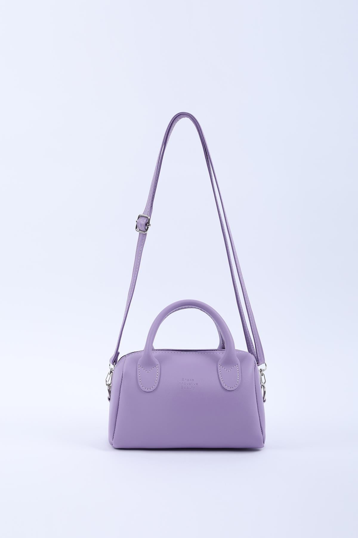 Lila Shk184 Suni Deri Tek Bölmeli Fermuarlı Ayarlanabilir Askılı El, Kol ve Omuz Çantası E:20 U:12 G:10 cm