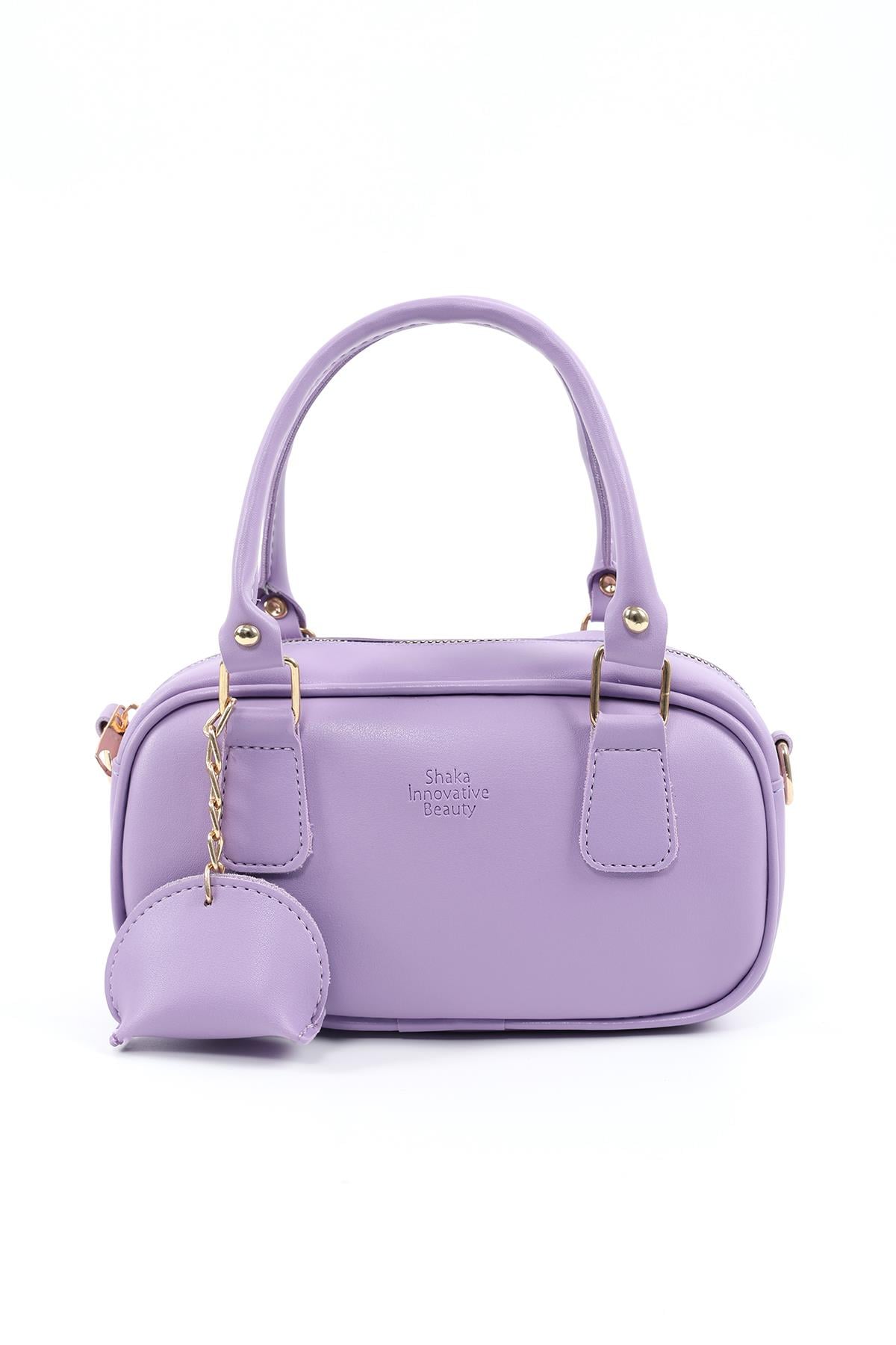 Lila Shk207 Suni Deri Charm Detaylı Fermuarlı Ayarlanabilir Askılı El, Kol ve Omuz Çantası U:14 E:24 G:8 cm