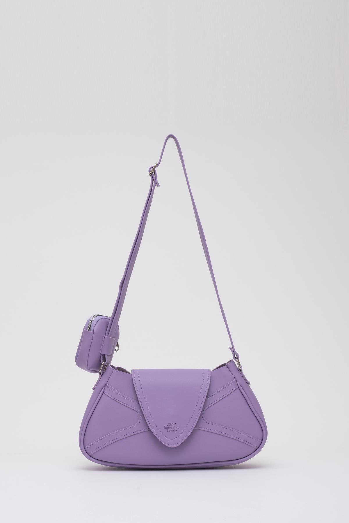Lila Shk96 Suni Deri Tek Bölmeli Cüzdanlı Kol ve Omuz Çantası U:18 E:32 G:8 cm