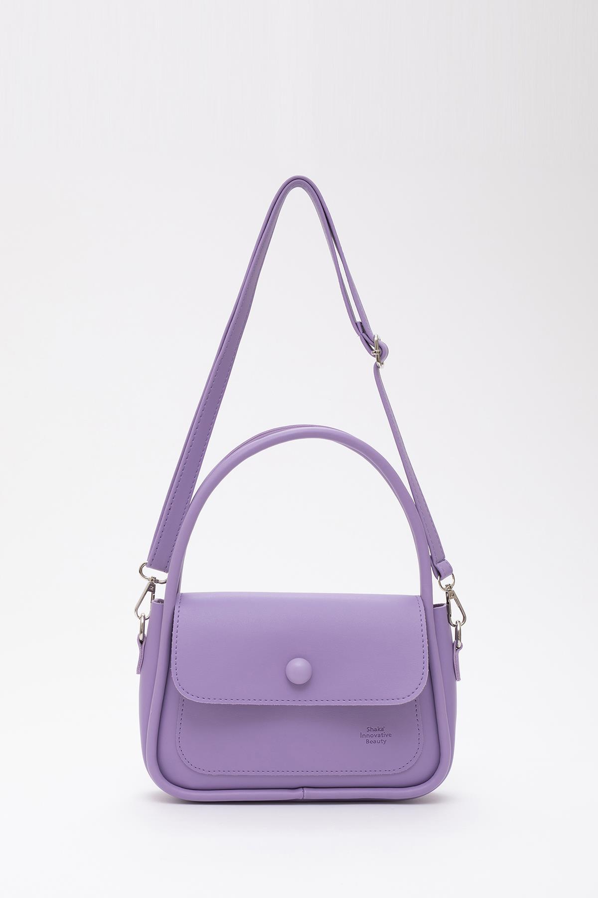 Lila Shk97 Suni Deri Ön Cep Detaylı 2 Bölmeli Ayarlanabilir Askılı El,Kol ve Omuz Çantası U:17 E:23 G:6 cm