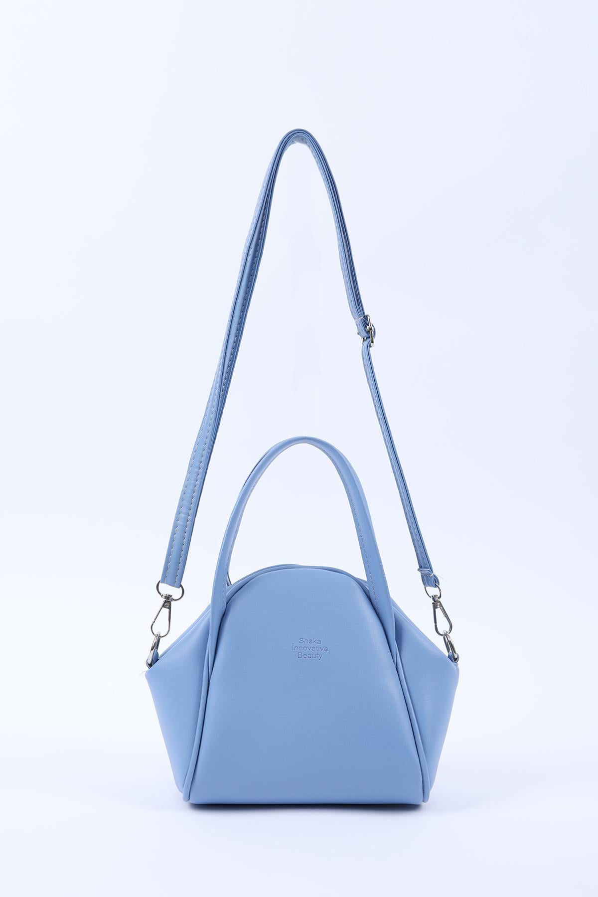 Mavi Shk132 Suni Deri Tek Bölmeli Çift Askılı El ve Çapraz Omuz Çantası U:16 E:17 G:10 cm