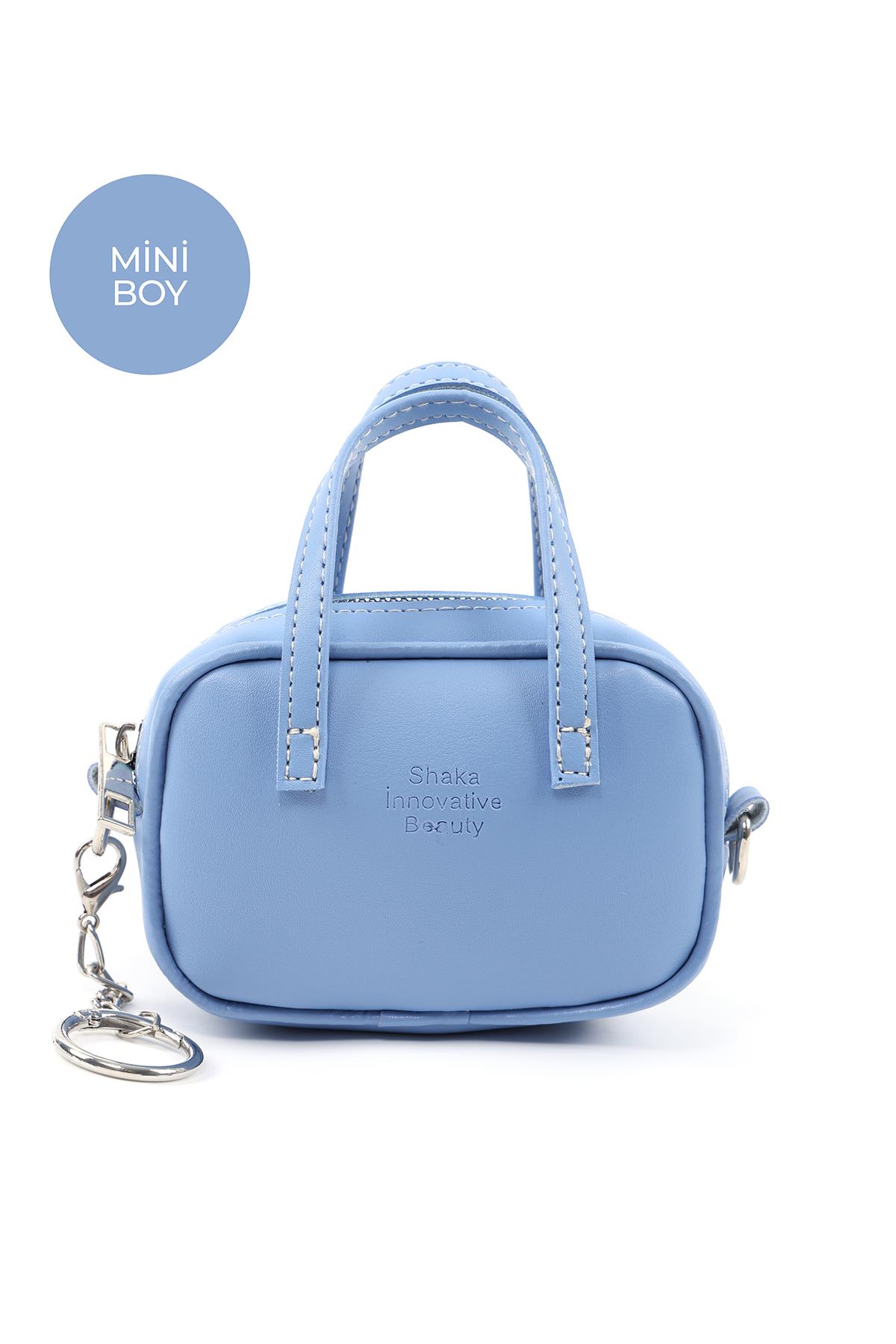 Mavi Shk210 Suni Deri Tek Bölmeli Fermuarlı El Çantası Ve Charm Çanta Aksesuarı E:13 U:8 G:5 cm