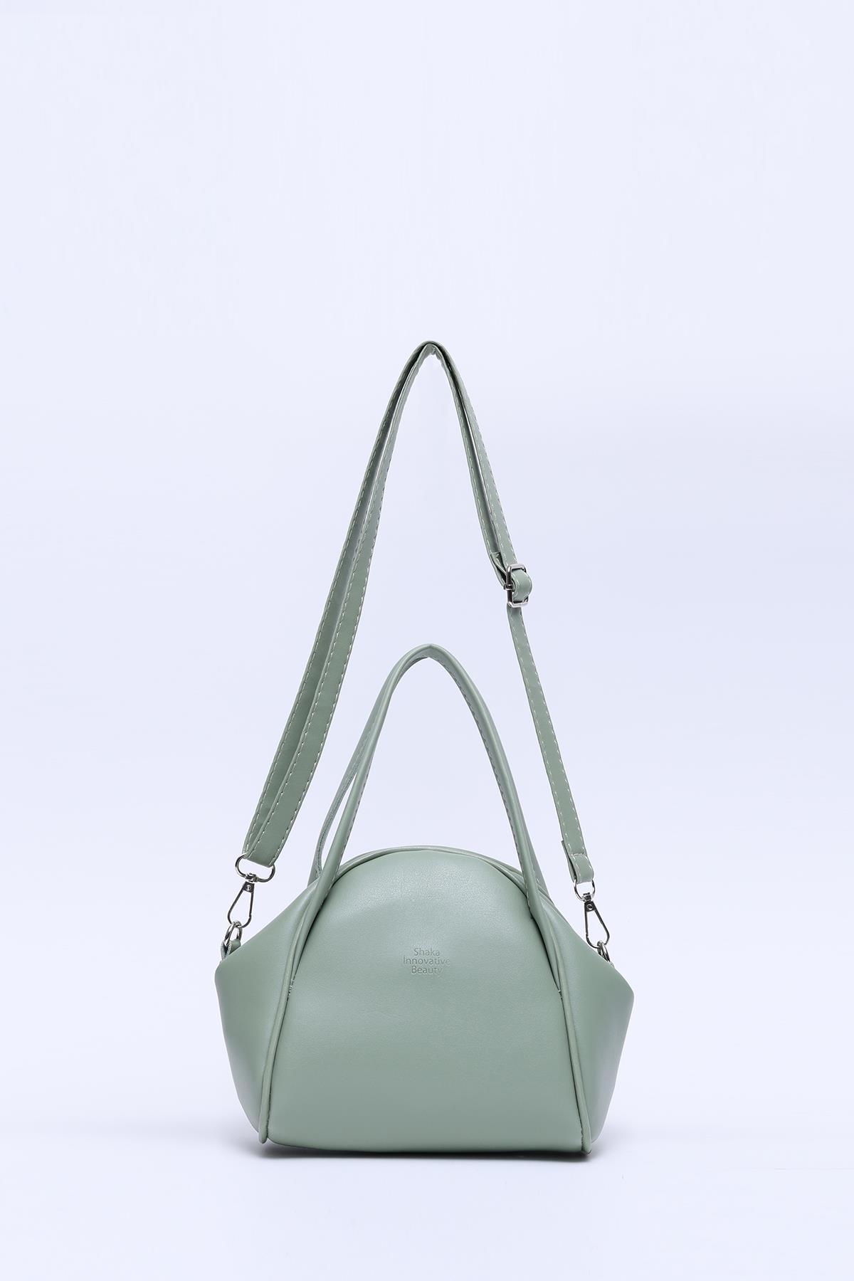 Mint Yeşil Shk132 Suni Deri Tek Bölmeli Çift Askılı El ve Çapraz Omuz Çantası U:16 E:17 G:10 cm
