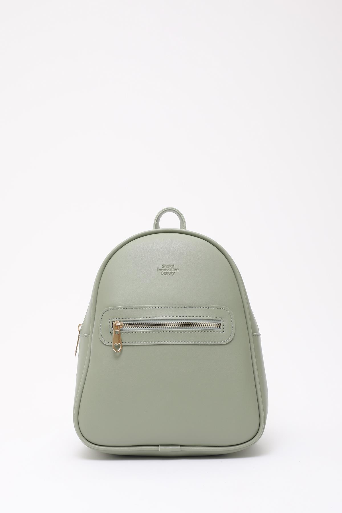 Mint Yeşil Shk200 Suni Deri 2 Bölmeli Fermuarlı Yazılı Kolon Askılı Sırt Çantası U:26 E:22 G:9 cm
