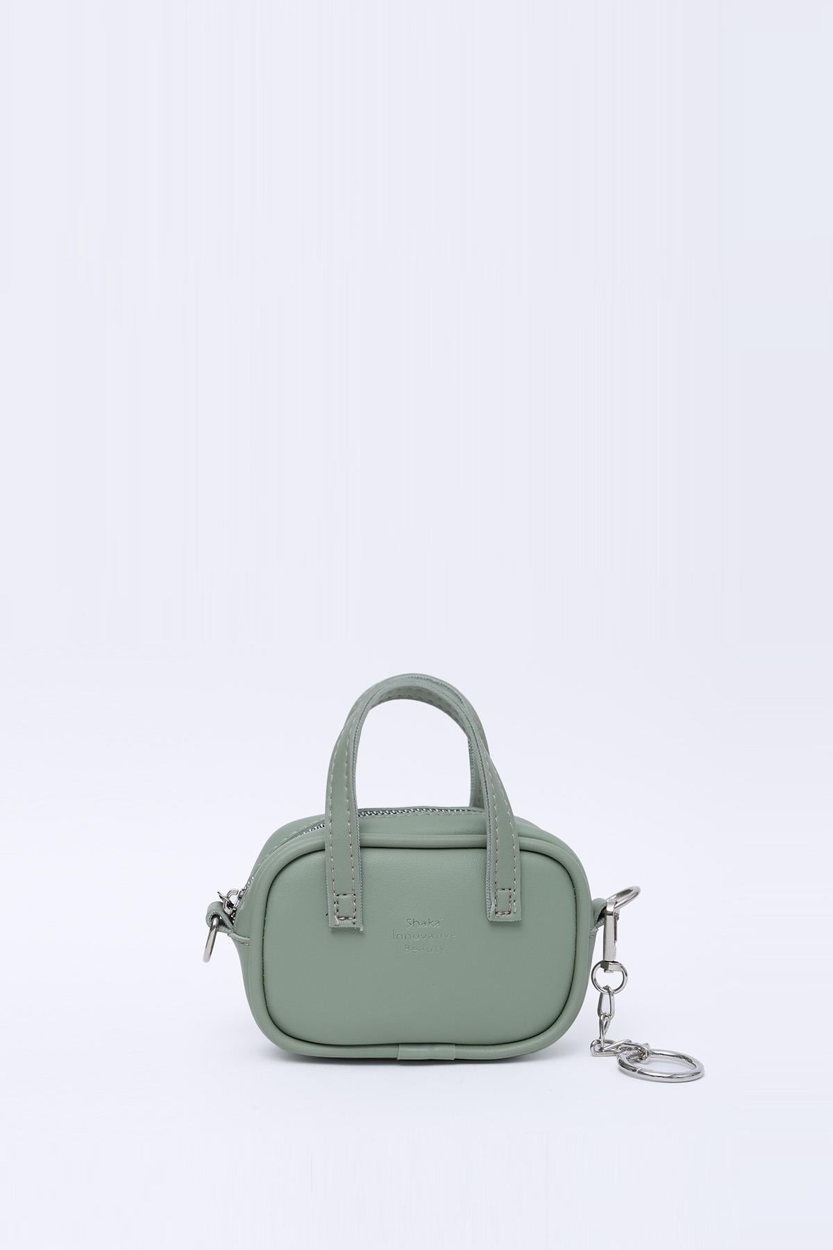 Mint Yeşil Shk210 Suni Deri Tek Bölmeli Fermuarlı El Çantası Ve Charm Çanta Aksesuarı E:13 U:8 G:5 cm