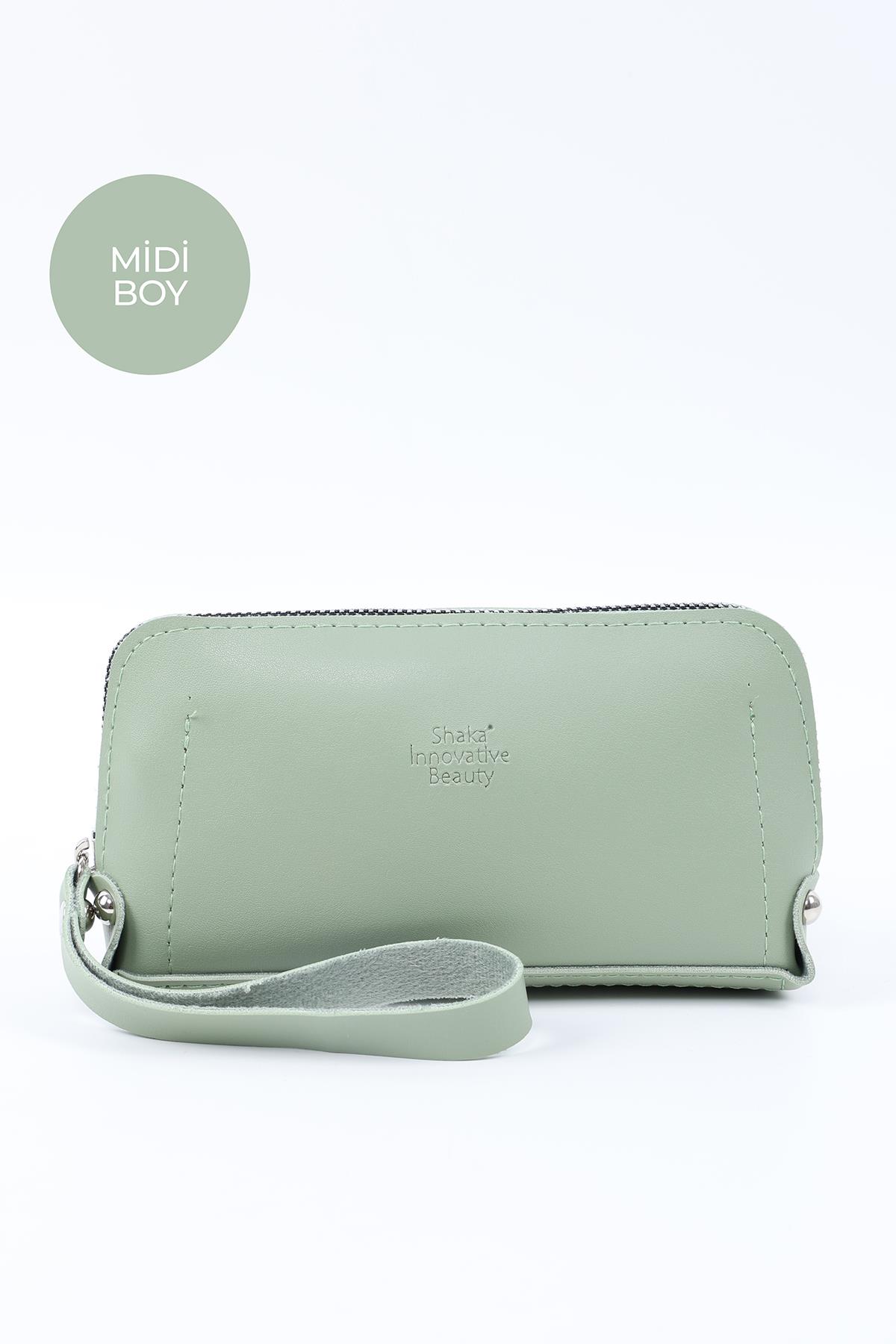 Mint Yeşil Shk222 Suni Deri, Fermuarlı , 4 Bölmeli , Askılı Cüzdan ve El Çantası