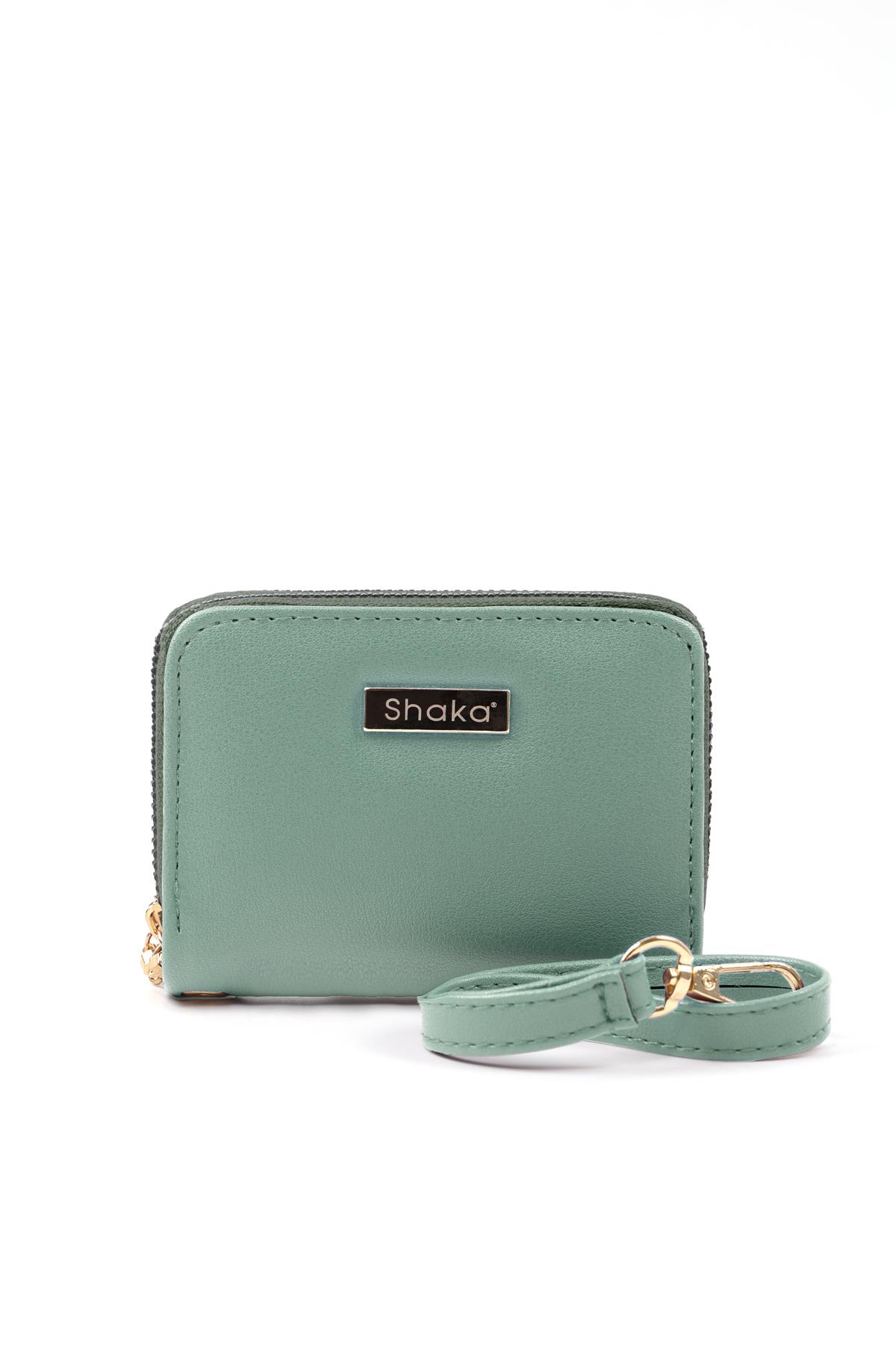 Mint Yeşil Shk266 Suni Deri 9 Bölmeli, Fermuarlı, Kartlık ve Bozuk Para Bölmeli Cüzdan