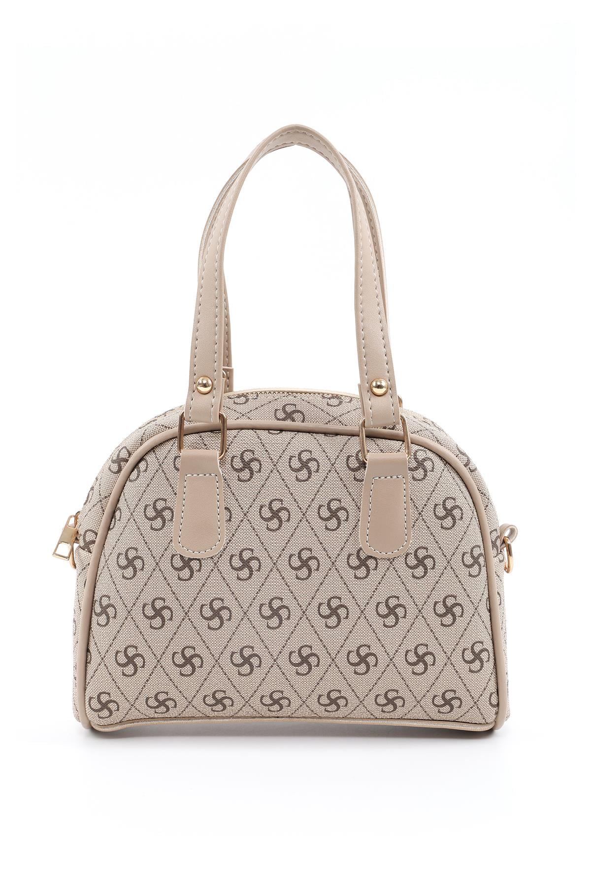 Monogram Baskılı Vizon Shk205 Suni Deri Fermuarlı Tek Bölmeli Ayarlanabilir Askılı El,Kol Ve Omuz Çantası U:18 E:22 G:7 Cm
