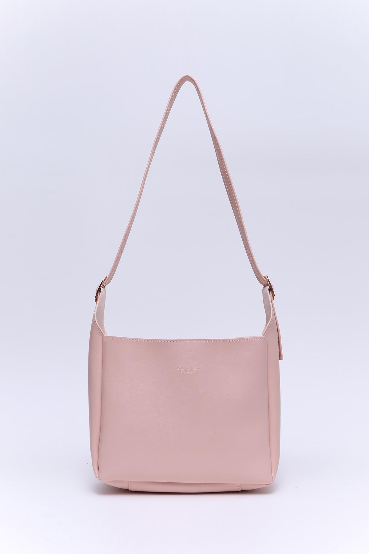 Pudra Shk158 Suni Deri Tek Bölmeli Askılı Çıtçıtlı Çapraz Kol ve Omuz Çantası U:19 E:22 G:9 cm