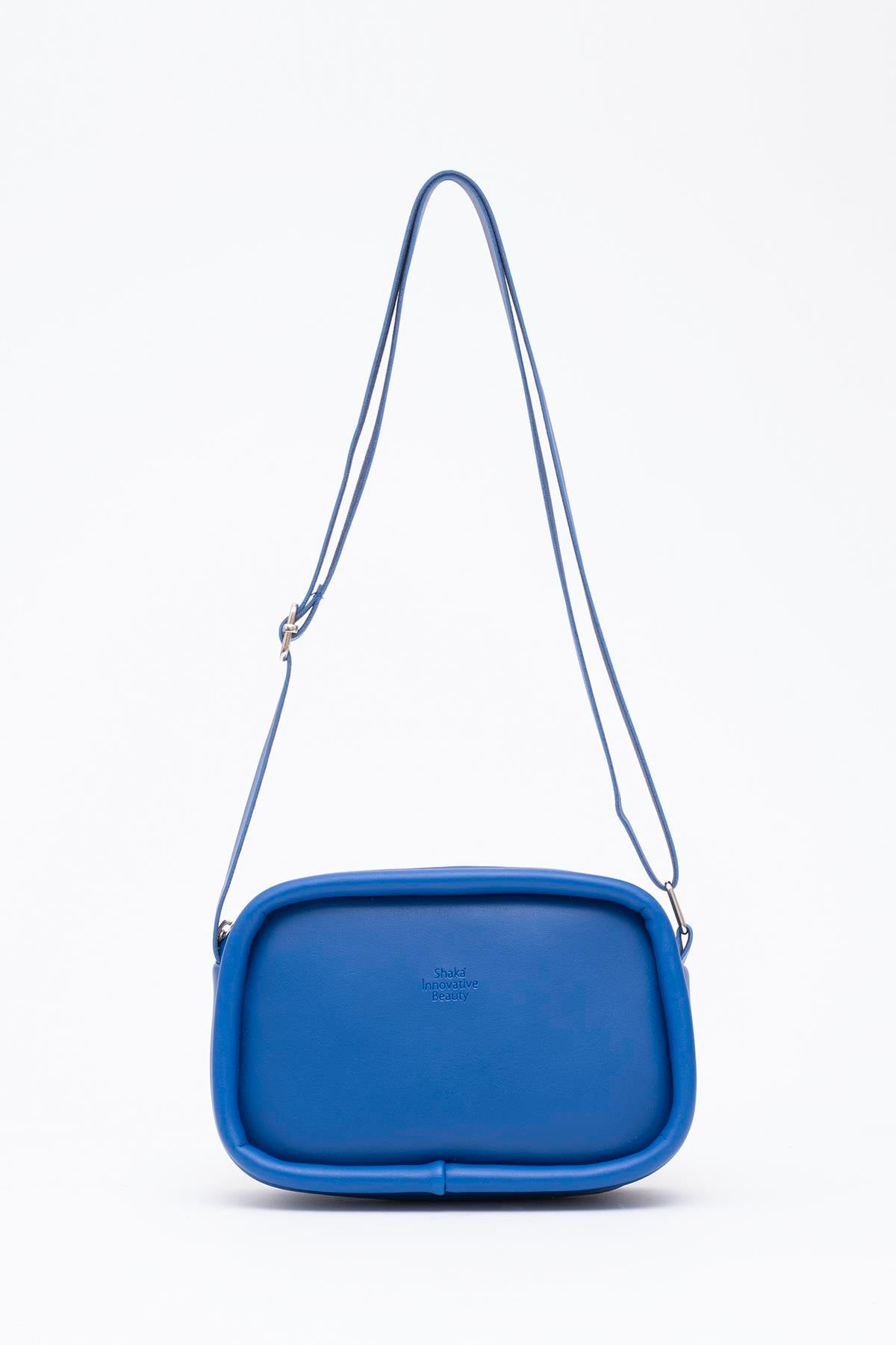 Saks Mavi Shk62 Tek Bölmeli Suni Deri Ayarlanabilir Askılı Fermuarlı Çapraz Omuz Çantası U:15 E:21 G:7 cm