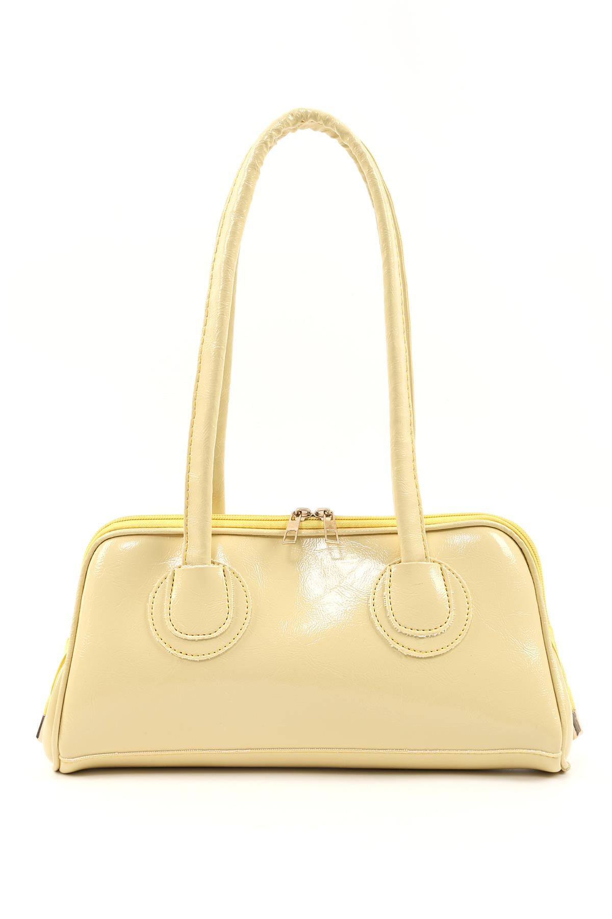 Sarı Shk227 Kırışık Dokulu,Suni Deri, Fermuarlı ,Tek Bölmeli ,Askılı El, Kol Ve Omuz Çantası