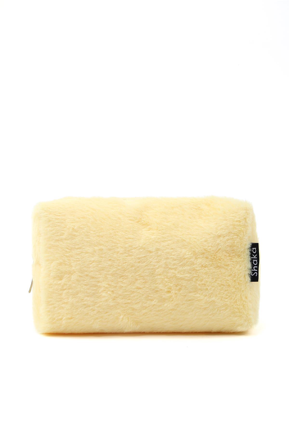 Sarı SHK244 Peluş Kumaş ,Fermuarlı Tek Bölmeli ,Seyahat ve Makyaj Çantası