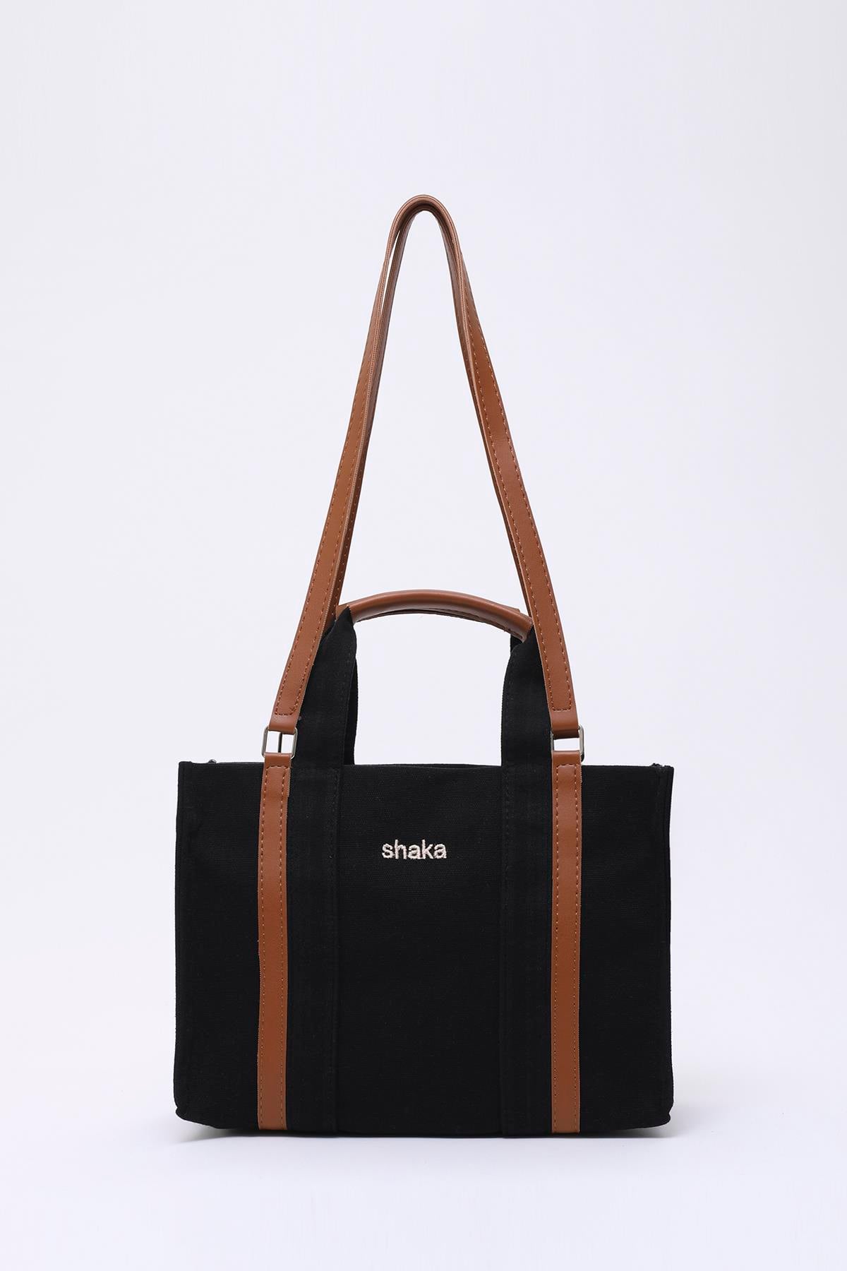 Siyah Shk170 Kanvas Kumaş, Tek Bölmeli, İç Cepli, Astarlı, Femuarlı El, Kol ve Omuz Çantası U:22  E:26 G:13 Cm