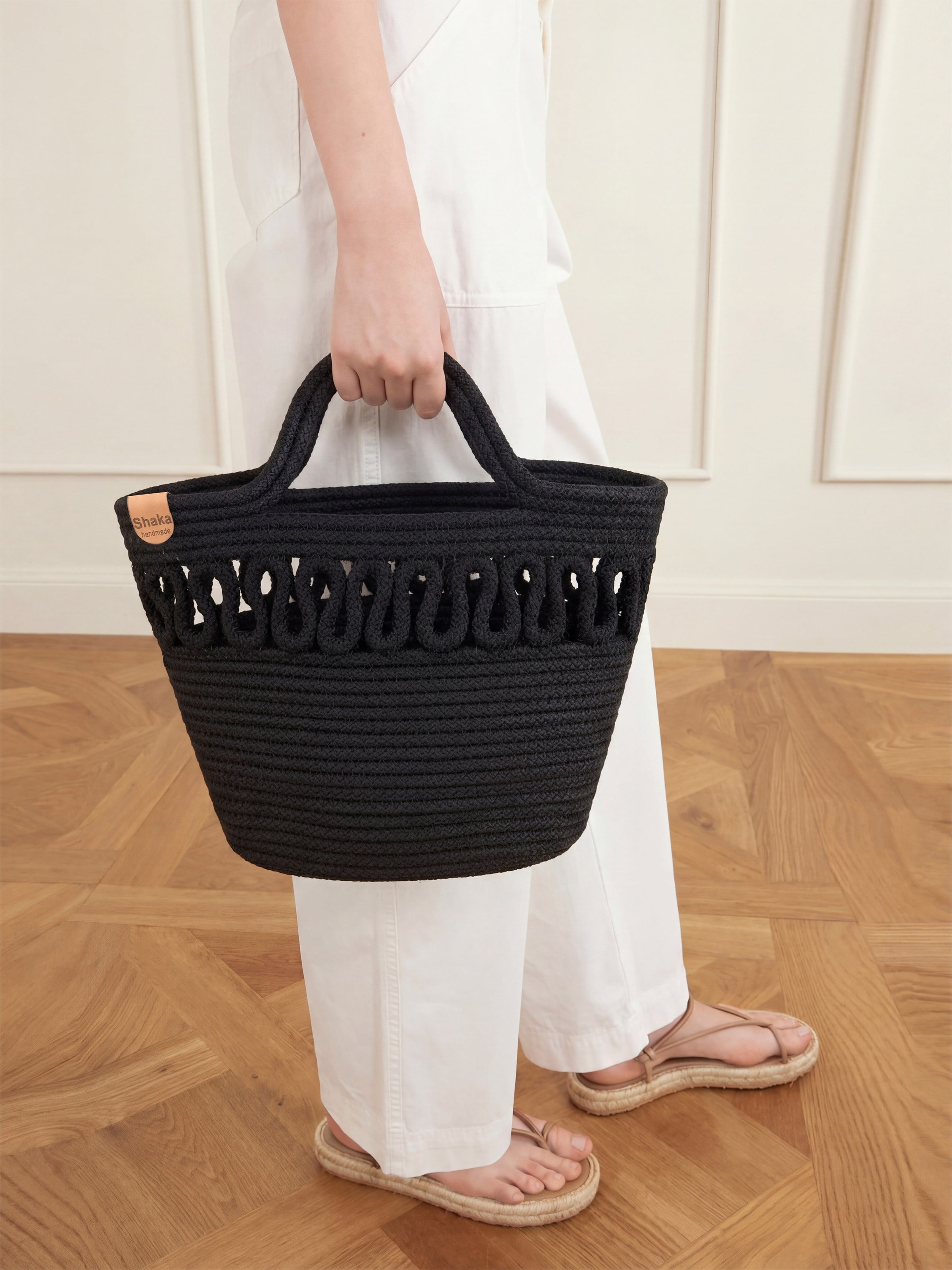 Siyah Shk318 Handcrafted Hasır El,Kol ve Omuz Çantası