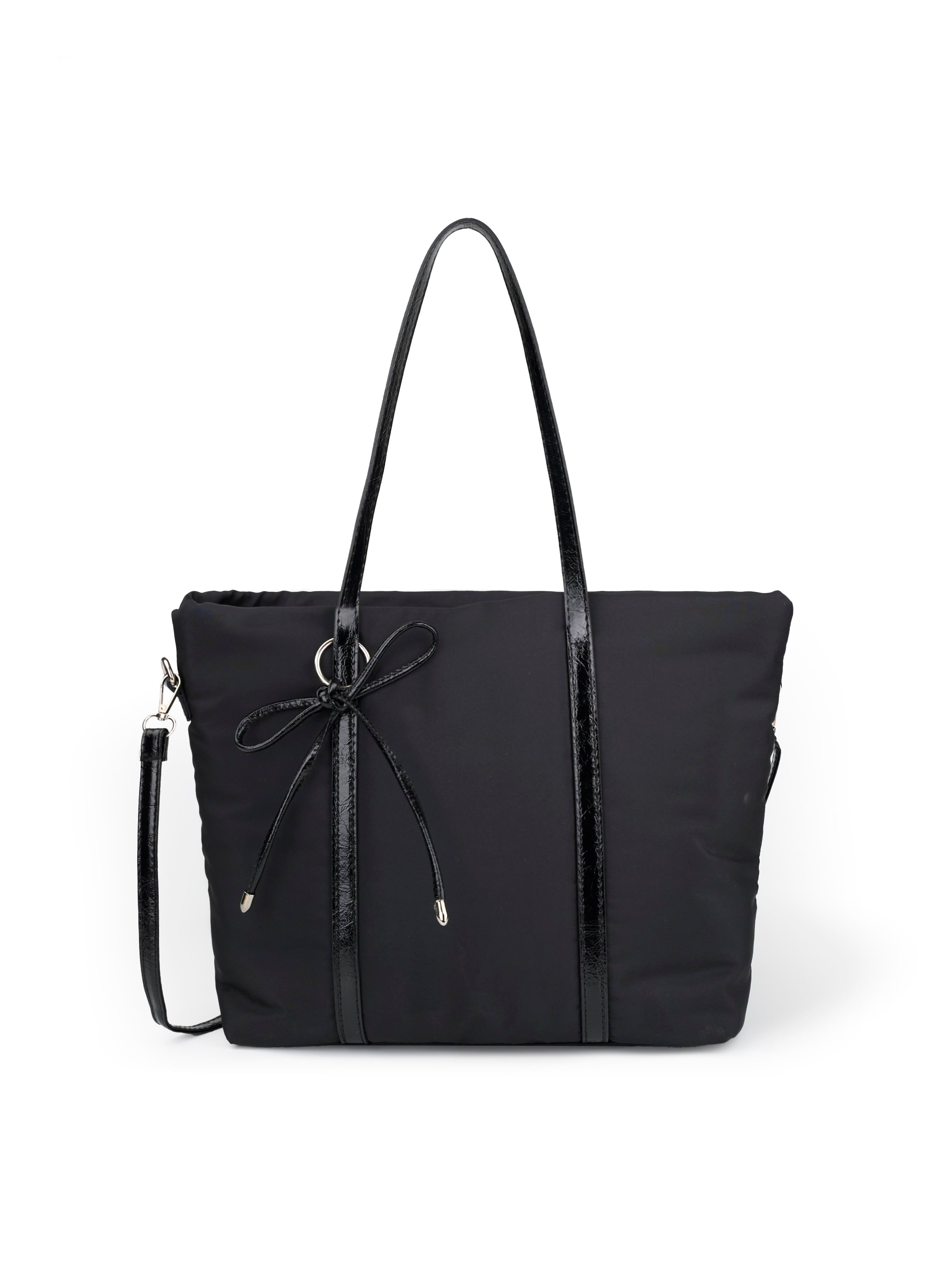 Siyah SHK319 Fiyonk Charmlı,Fermuarlı,Astarlı Shopper Çanta