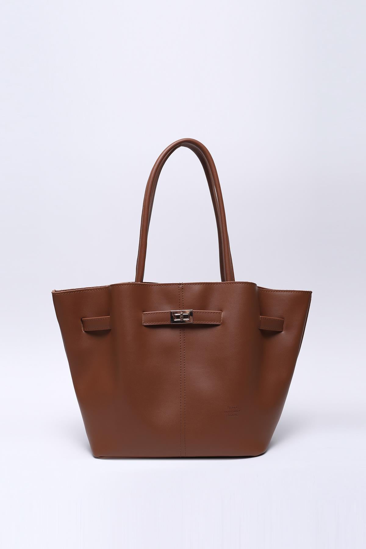Taba Shk159 Suni Deri, Astarlı, Çıtçıtlı, Kilit Detaylı El, Kol ve Omuz Çantası U:25 E:40 G:10 cm