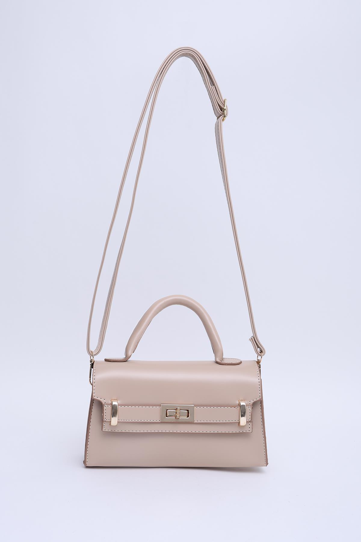 Vizon Shk188 Suni Deri Tek Bölmeli Kilit Detaylı Askılı El, Kol Ve Omuz Çantası U:11 E:19 G:6 Cm