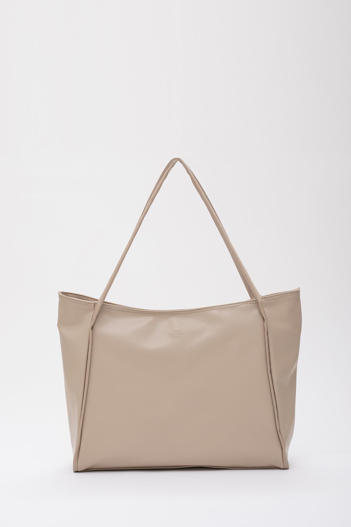 Vizon Shk90 Suni Deri İç Bölmeli Fermuarlı El, Kol Ve Omuz Shopper Çanta U:28 E:40 G:9