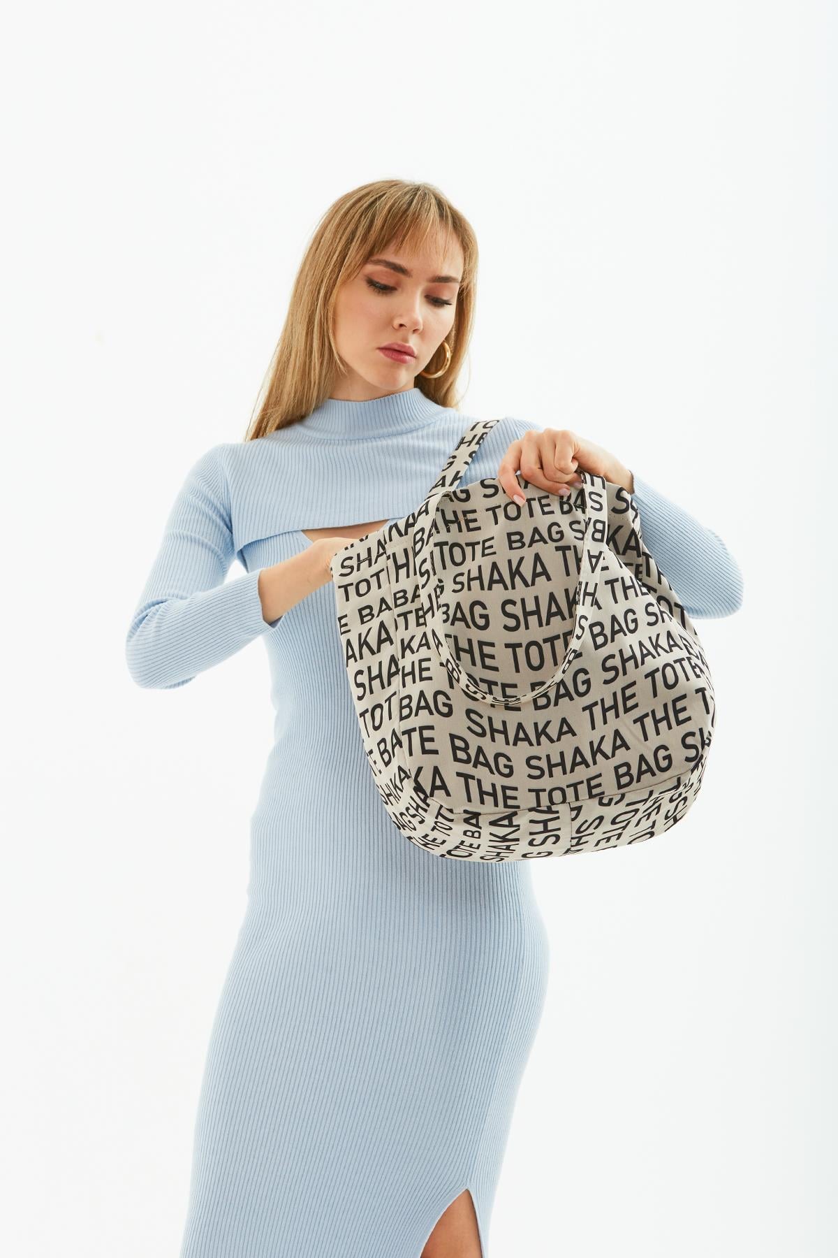Vizon U50 Kanvas Kumaş ,Tek Bölmeli,Çıt Çıt Kapamalı,The Tote Bag Baskılı Kol ve Omuz Çantası
