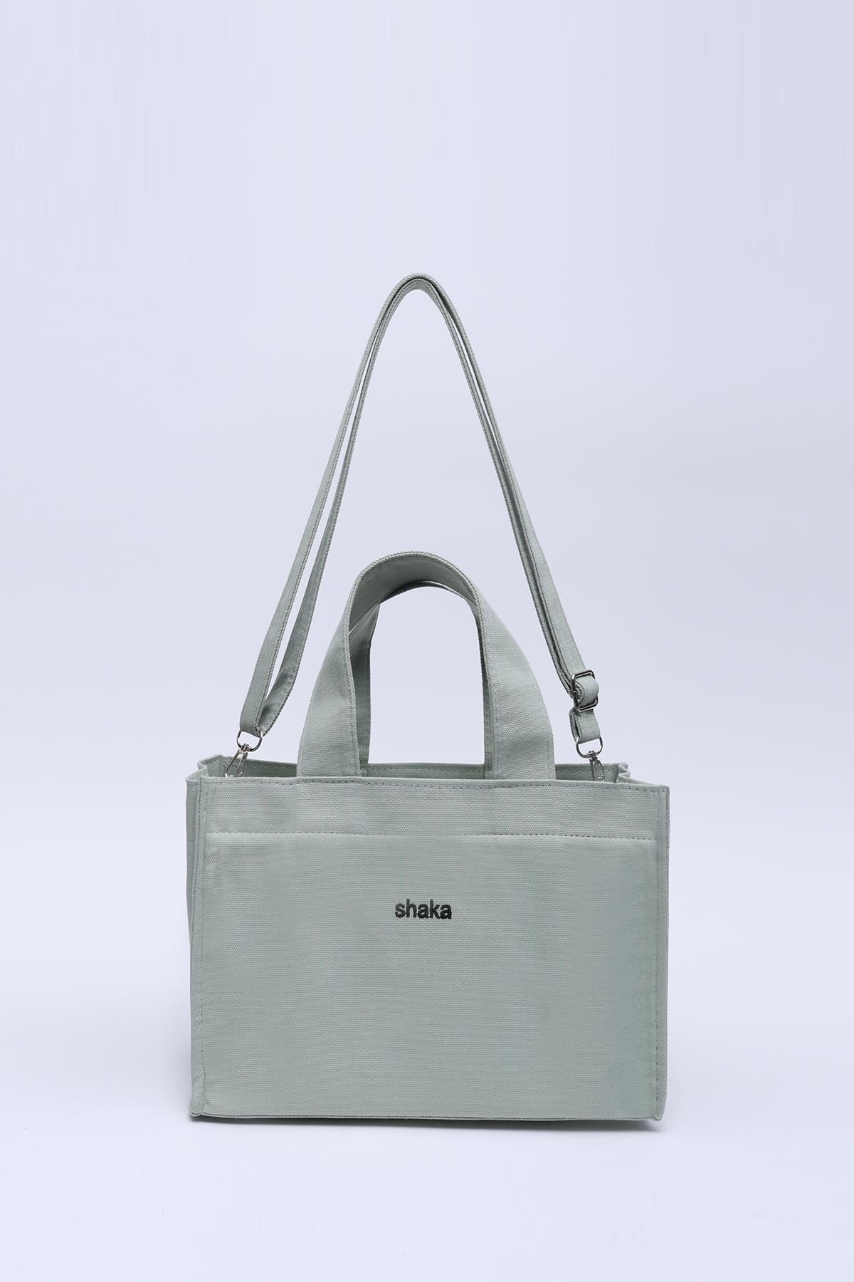 Yeşil Shk171 Kanvas Kumaş ,Tek Bölmeli, Astarlı, Fermuarlı, Çift Askılı El, Kol ve Omuz Çantası U:19 E:27 G:15 cm