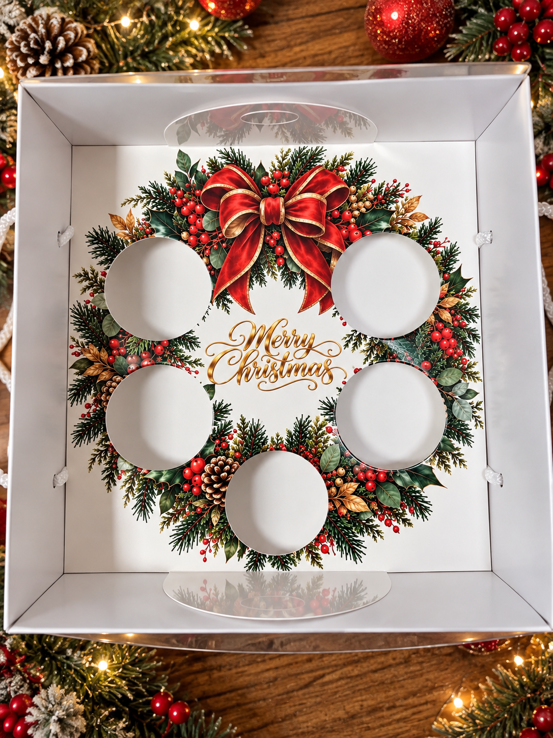 5 Bölmeli YILBAŞI ÇELENGİ CUP CAKE KUTUSU FULL ASETAT KAPAKLI  (EBAT 25x25x10 ) ADETLİ SATIŞ