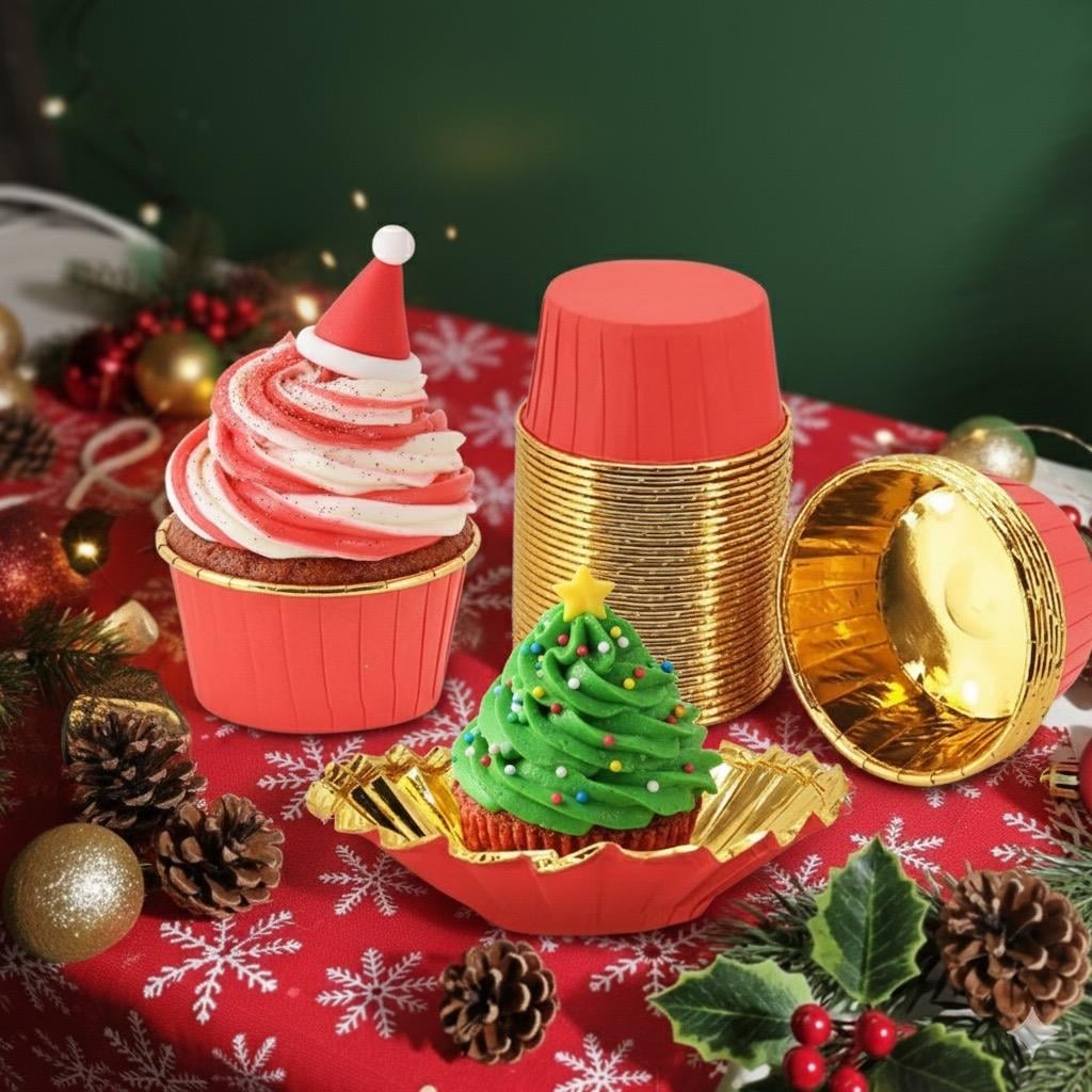 EGE CONCEPT LİFE-Cup cake muffin Pet kapsül KIRMIZI GOLD 50x39  25 Li paket