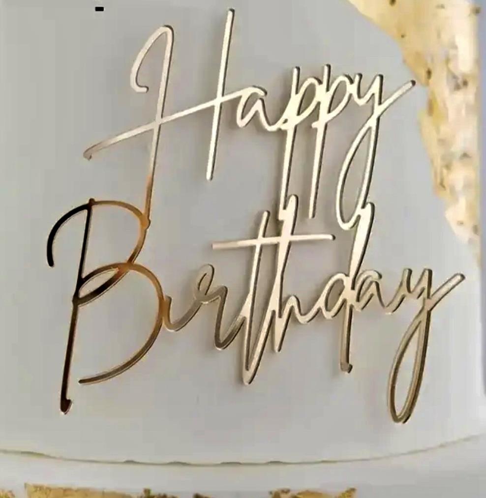 Happy Birthday Pleksi Pasta Süsü KOD 13 GOLD - 10x10 cm