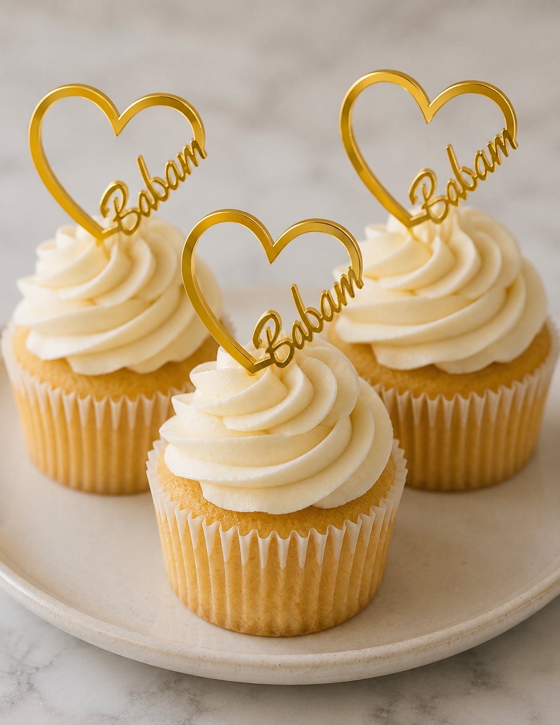 EGE CONCEPT LİFE-KALP BABAM YAZILI  CUP CAKE BOY Pleksi pasta süsü GOLD 