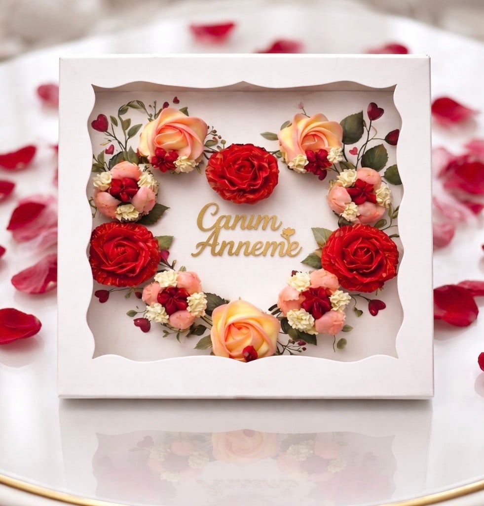 KALP CUPCAKE KUTUSU ASETAT PENCERELİ 35x35x11 VE CANIM ANNEME PLEKSİ