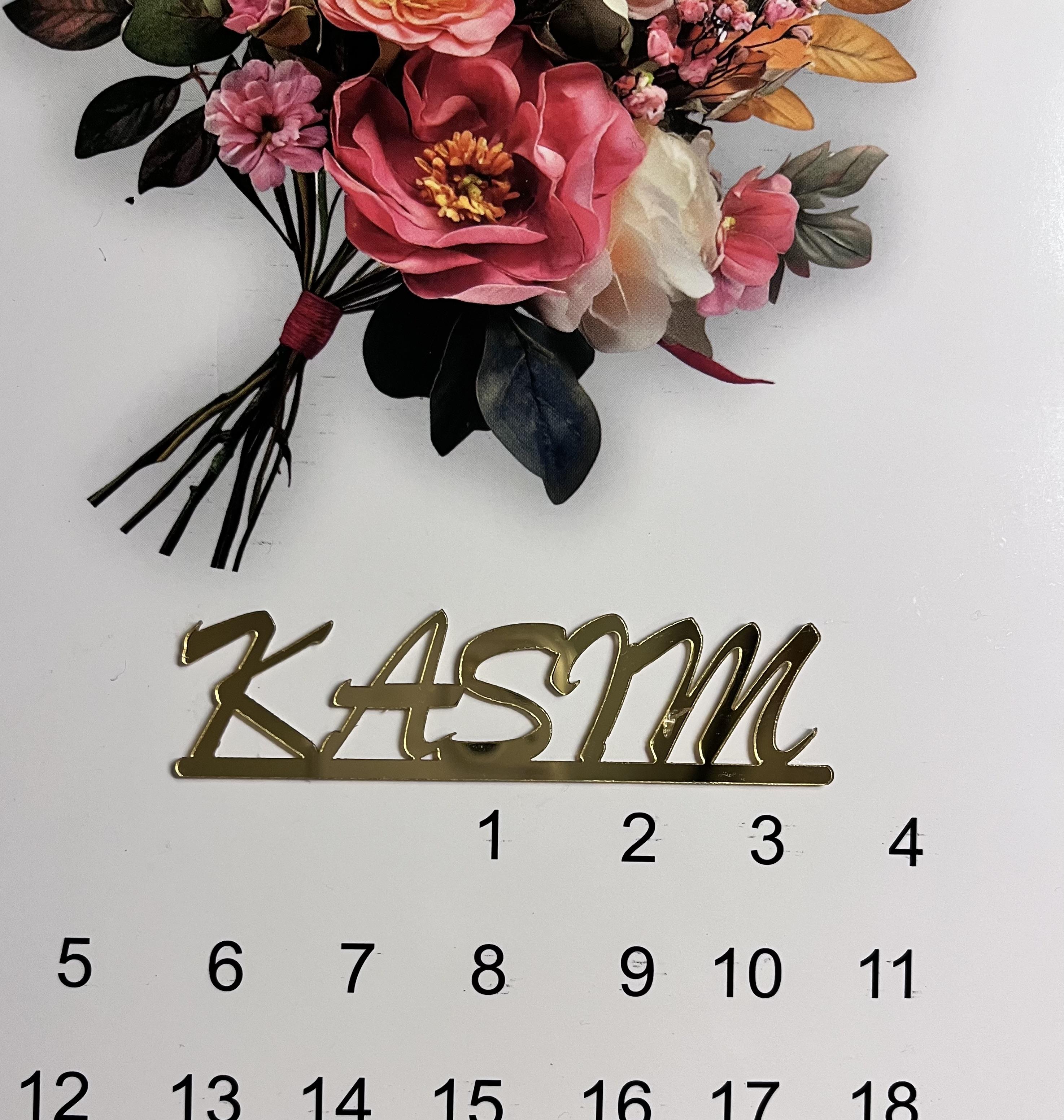KASIM Yapışkanlı Pleksi Pasta Süsü GOLD - 8x2 cm