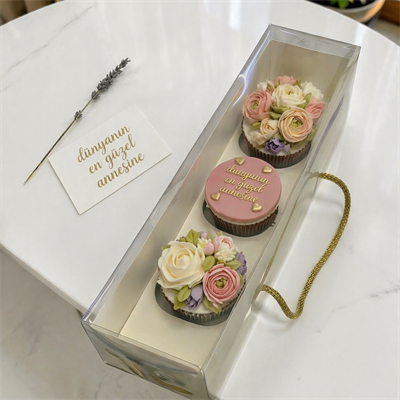 3 LÜ CUP CAKE KUTUSU 28x10x9 CM ADETLİ SATIŞ 