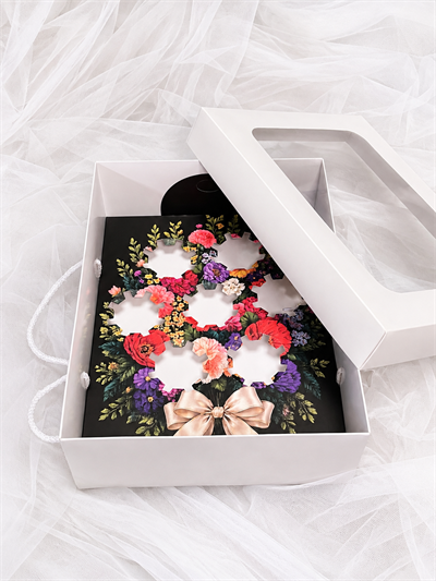 Asetat Pencereli SİYAH EXCLUSİVE BUKET CUP CAKE KUTUSU SİYAH EXCLUSİVE  (7 BÖLMELI) 35x26x11 