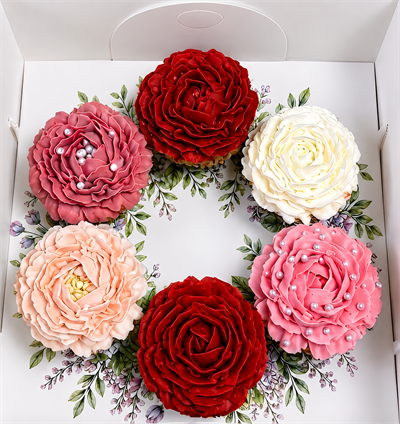 ERGUVAN ÇELENK DESENLİ 6 lı CUPCAKE KUTUSU 25x25x10 ADETLİ SATIŞ 