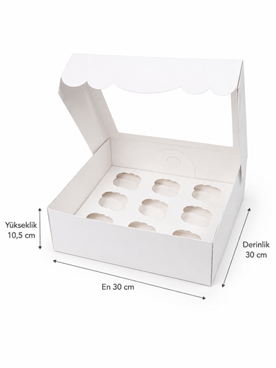 GENİŞ ARALIKLI 9 BÖLMELİ CUPCAKE KUTUSU ADETLİ SATIŞ 